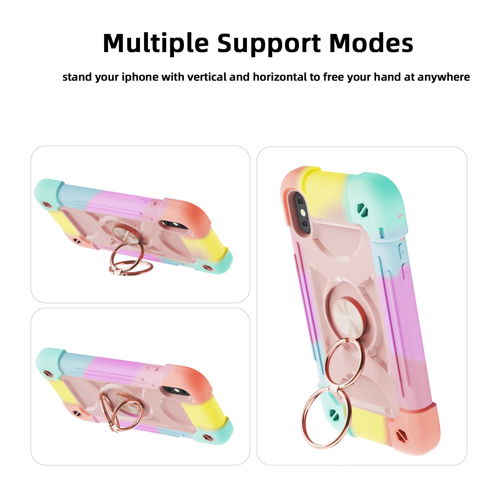 MARKILL Military Grade Shockproof iPhone Xs Max Case 6.5 Inch with Ring Stand & Magnetic Car Mount | Heavy Duty Protective Phone Cover for iPhone Xs Max (Rainbow Pink) | Perfect for Outdoor Activities, Travel & Daily Use
