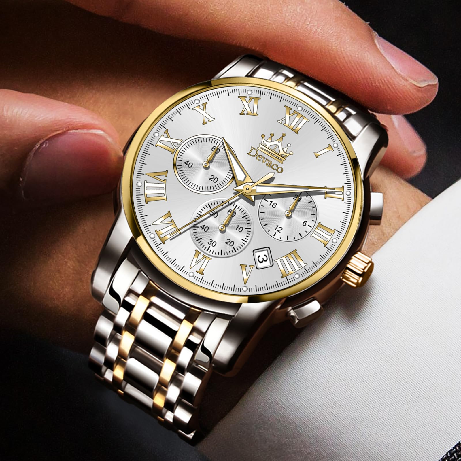 Premium Men's Quartz Watch - Stainless Steel Waterproof Chronograph with Night Light & Calendar - Ideal for Business, Casual & Outdoor Activities