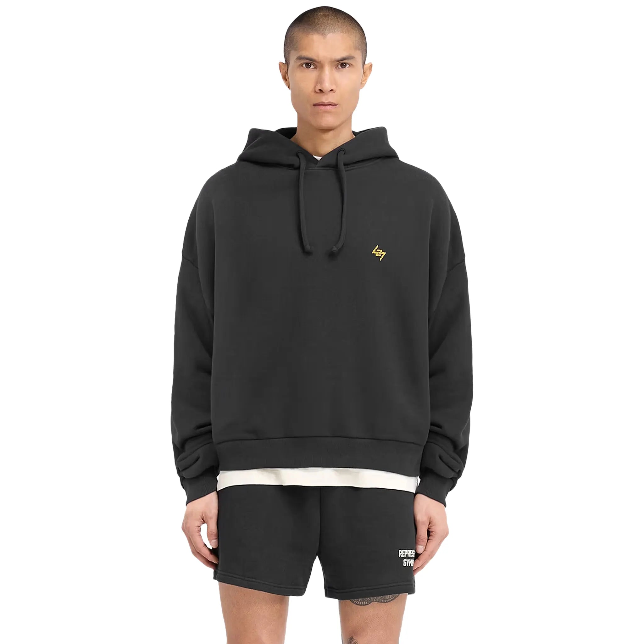 Represent 247 On His Shoulders Boxy Off Black Hoodie - Oversized Streetwear Sweatshirt for Men | Casual Wear, Gym, and Everyday Comfort