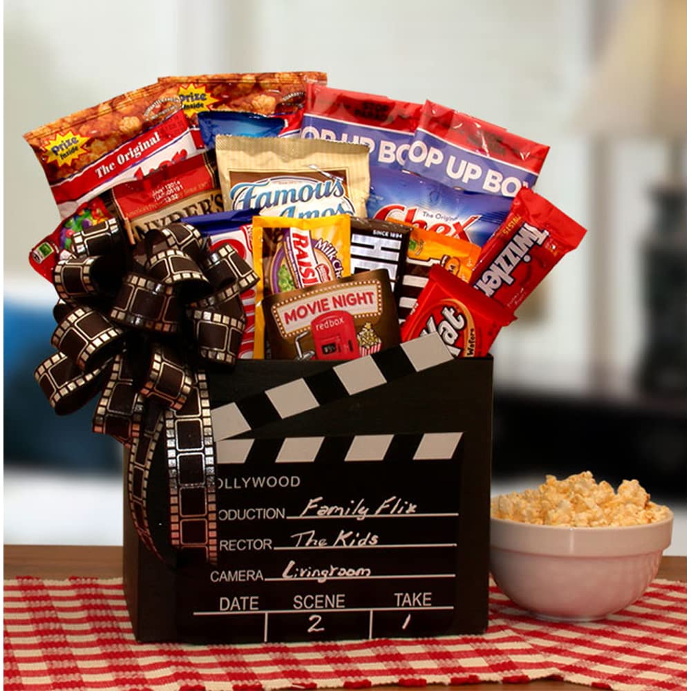 Family Flix Movie Night Gift Box with Red Box Gift Card - Perfect for Family Movie Nights, Birthday Gifts & Holiday Presents