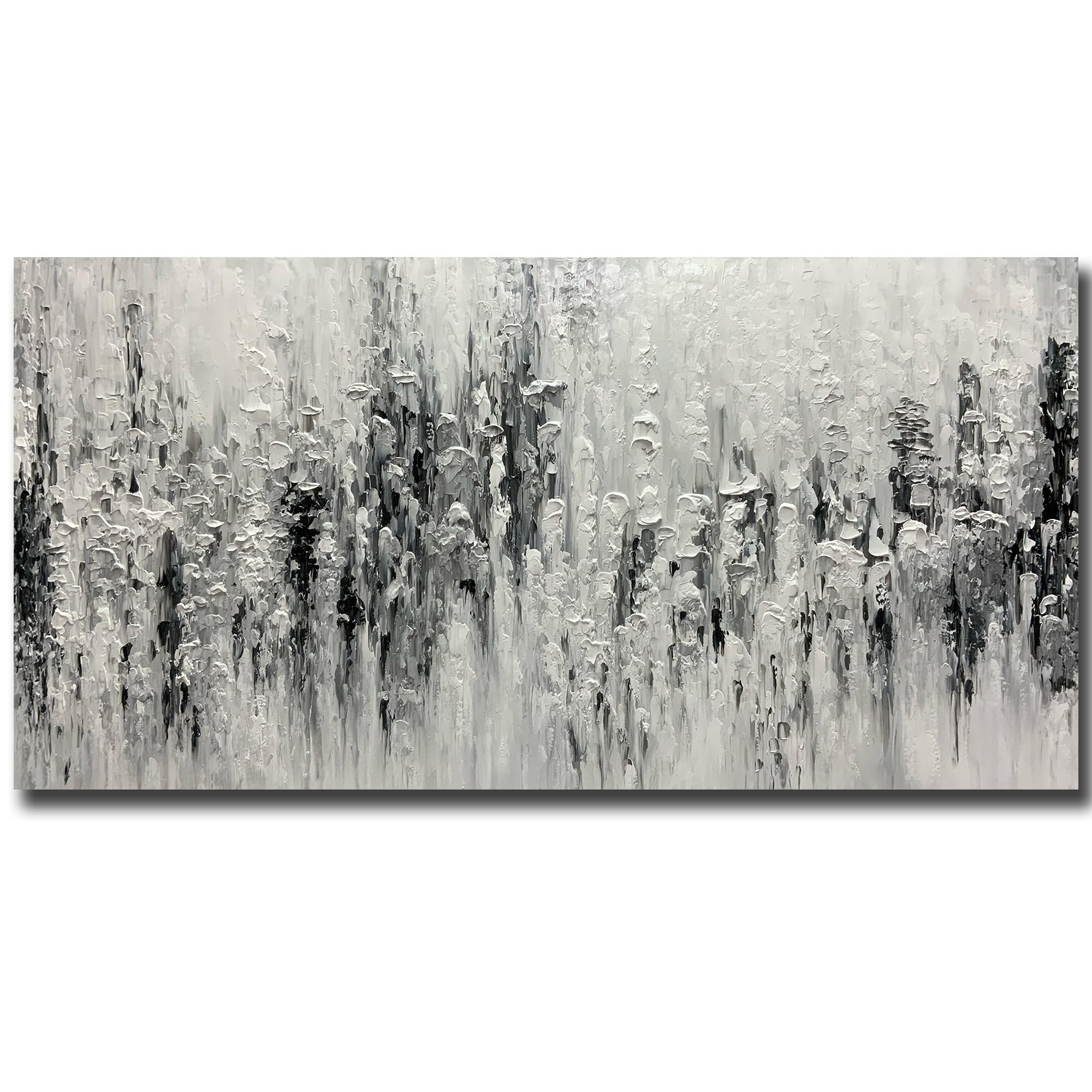 Modern Abstract Hand Painted Oil Painting - 24x48 Inches Black & White Canvas Art with Wood Frame - Wall Decor for Living Room, Bedroom, Office & Dining Room - Unique Home Decor Gift Idea