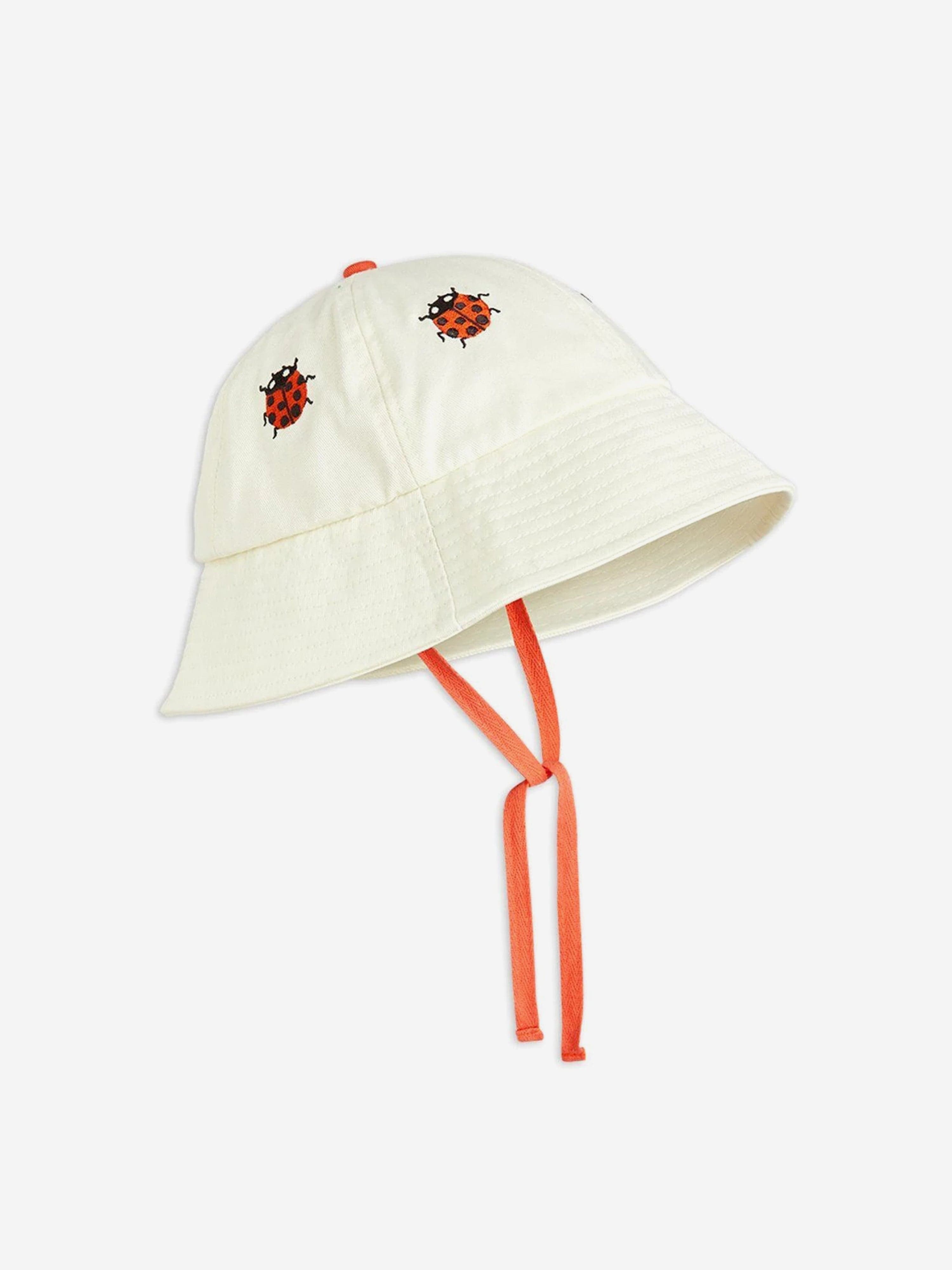 Baby Girls Ladybug Embroidered Sun Hat in Ivory - UV Protection Summer Hat for Toddler Outdoor Play, Beach & Park