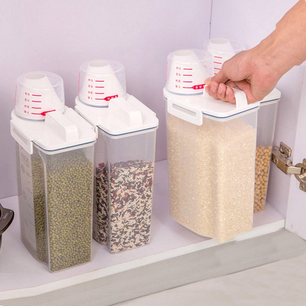 Yu2d 2L Plastic Cereal Dispenser - Airtight Food Storage Container for Rice, Grains, Cereal, Pasta & More - Perfect for Kitchen Pantry Organization & Bulk Food Storage