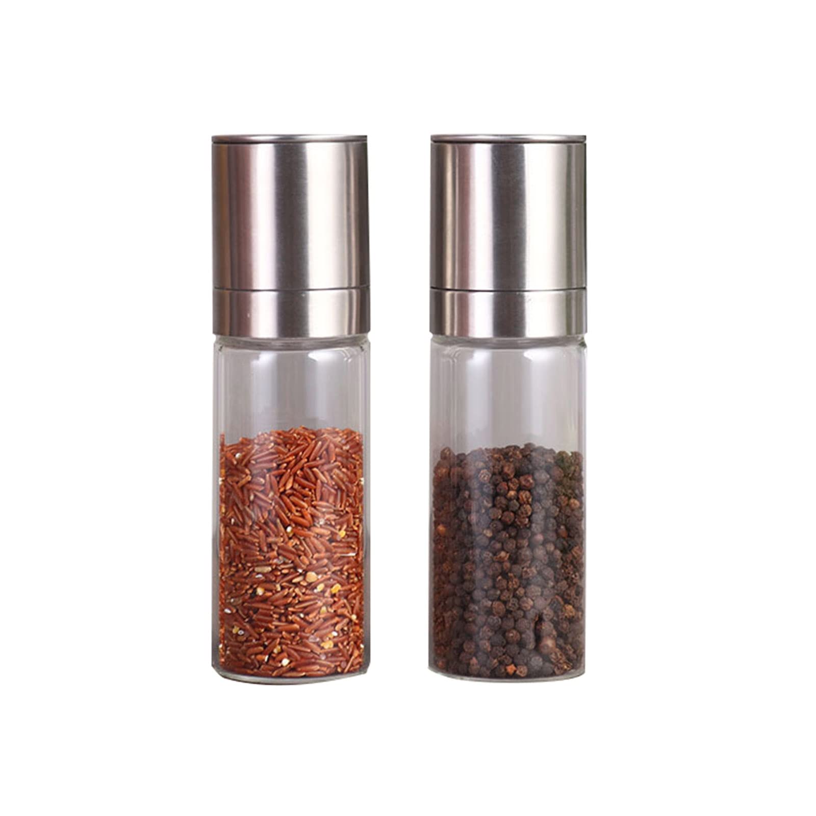 Premium Stainless Steel Salt and Pepper Grinder Set of 2 - Adjustable Coarseness, Glass Body, Refillable - Perfect for Kitchen, Dining Table, BBQ, and Party Entertaining