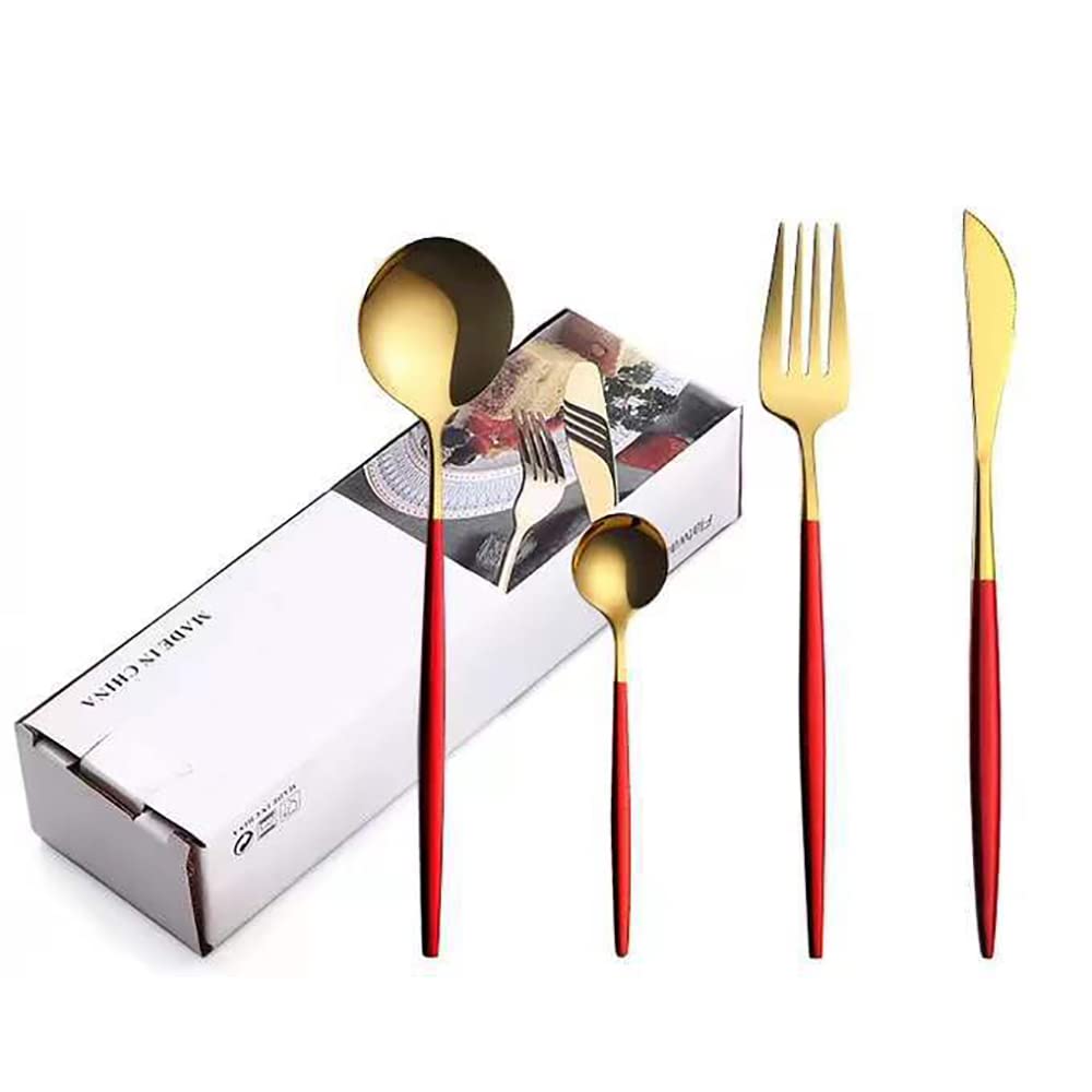 Premium 20-Piece Stainless Steel Flatware Set for 4 - Gold & Silver Cutlery with Elegant Black Handles | Durable Tableware Utensils for Dining, Entertaining & Wedding Gifts
