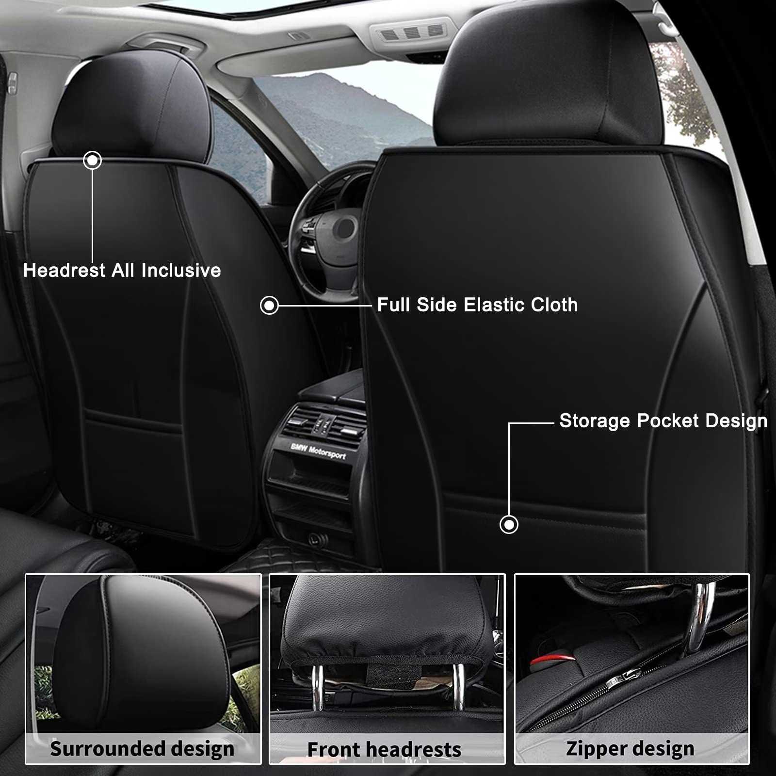 Premium Faux Leather Car Seat Covers for Volkswagen Atlas 2018-2025 - Custom Fit Front & Rear Seat Protectors with Airbag Compatibility (5-Piece Set, Black) - Perfect for Family Road Trips, Daily Commutes & Vehicle Protection