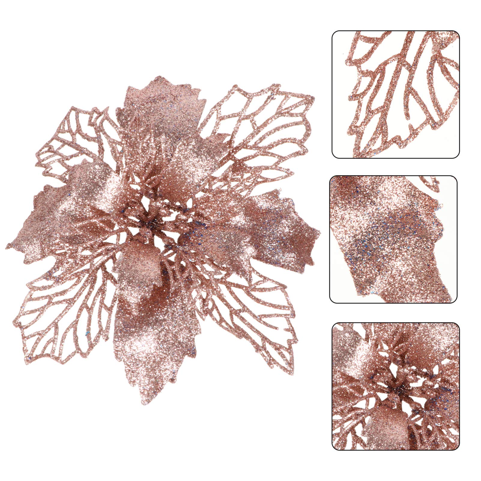 EXCEART 12Pcs Artificial Glitter Poinsettia Flowers - Christmas Tree Decorations, Holiday Ornaments for Xmas, New Year, Winter Home Decor & Party Centerpieces