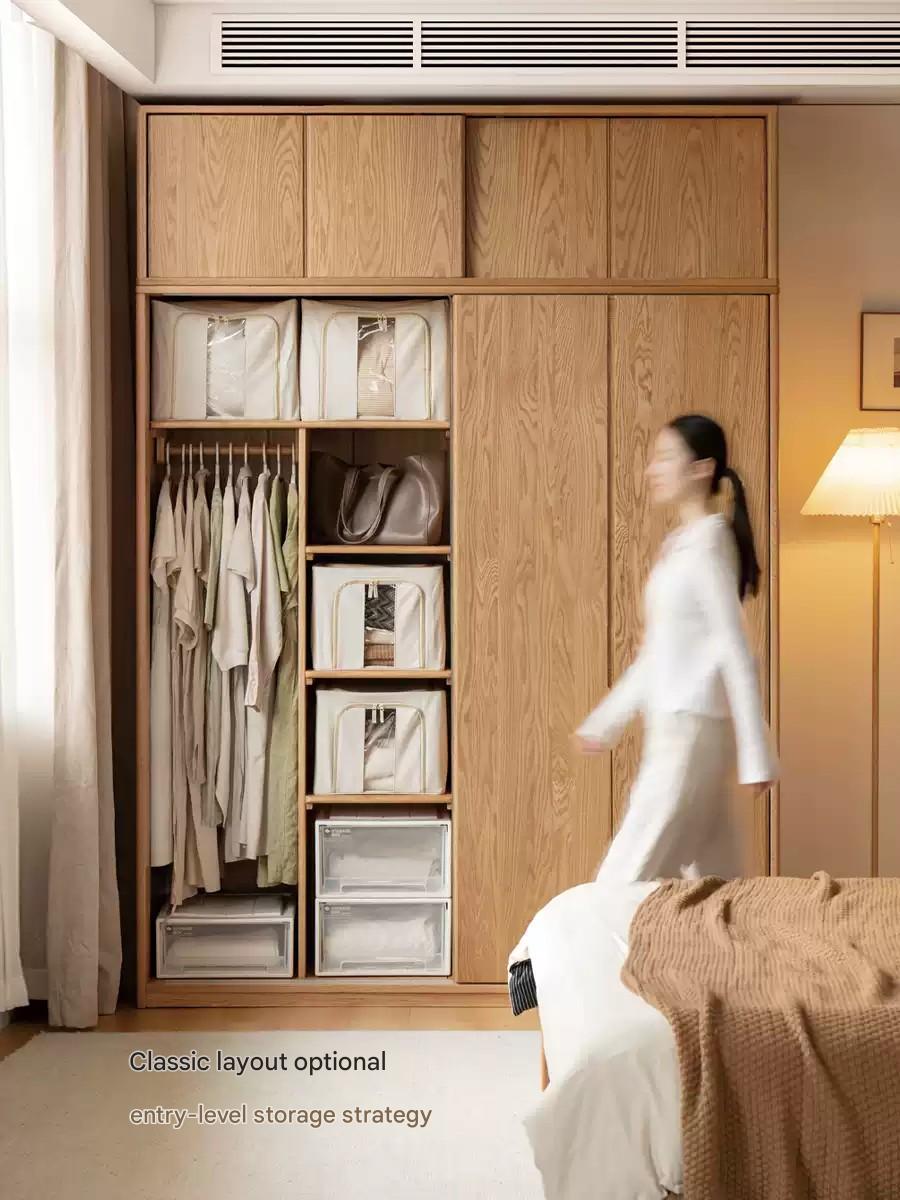 Solid Oak Wood Modern Wardrobe with Ample Storage - Perfect for Bedroom, Living Room, and Office Organization