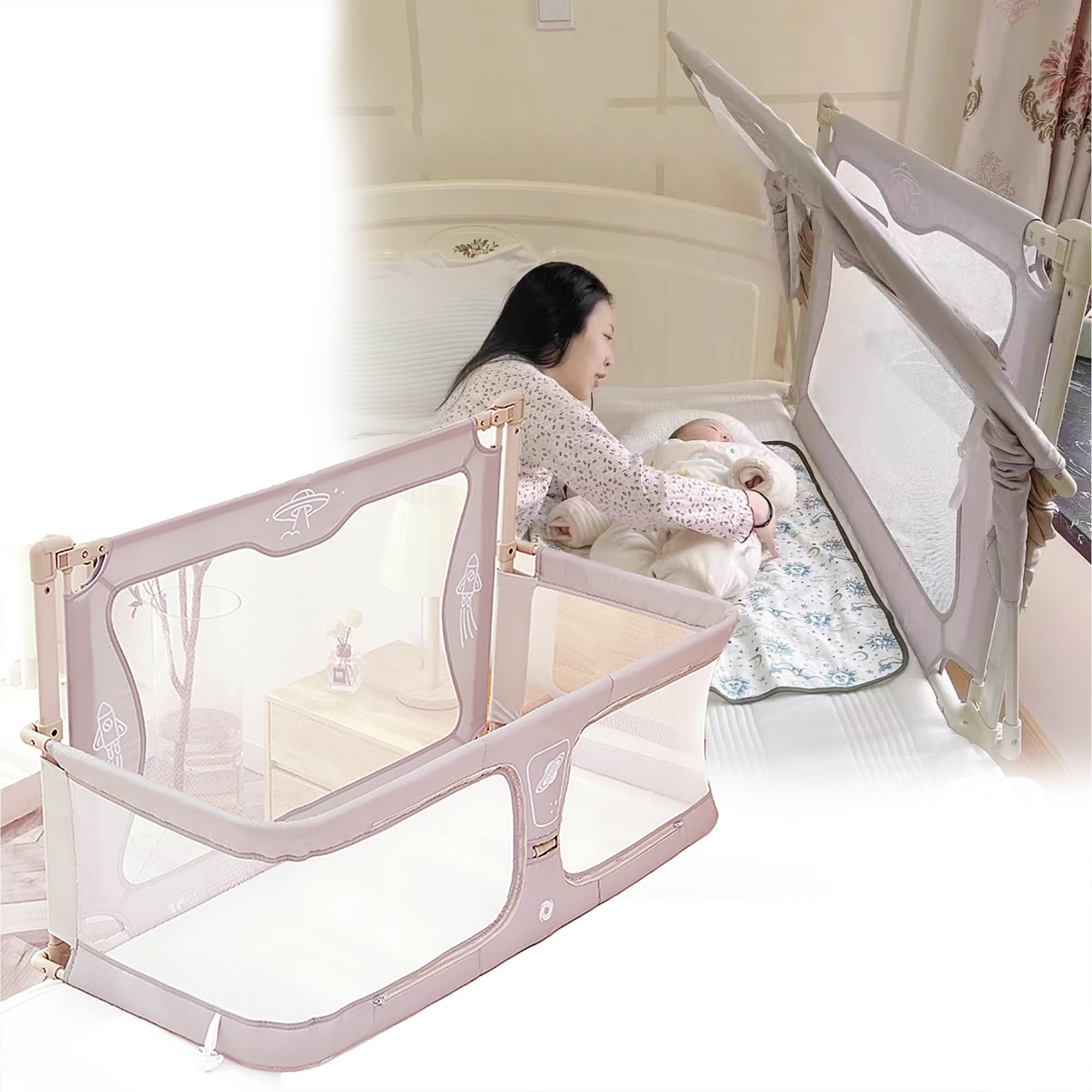 3 in 1 Baby Bassinet Bedside Sleeper - Portable Co-Sleeping Crib with Breathable Mesh & Washable Cover - Easy Assembly for Newborns & Infants - Perfect for Nursery, Bedroom & Travel (Color: C)