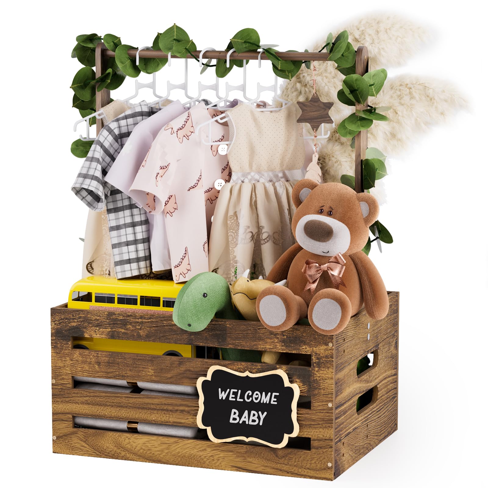 Wooden Baby Shower Gift Basket with Handle - Newborn Welcome Gift for Boys & Girls | Baby Storage & Nursery Decor