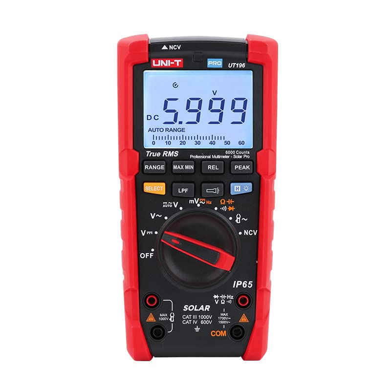 UNI-T UT196 Professional Digital Multimeter - True RMS 1700V DC Voltage Tester, Capacitance Resistance Frequency Meter for Solar Panel Installation & Electrical Maintenance