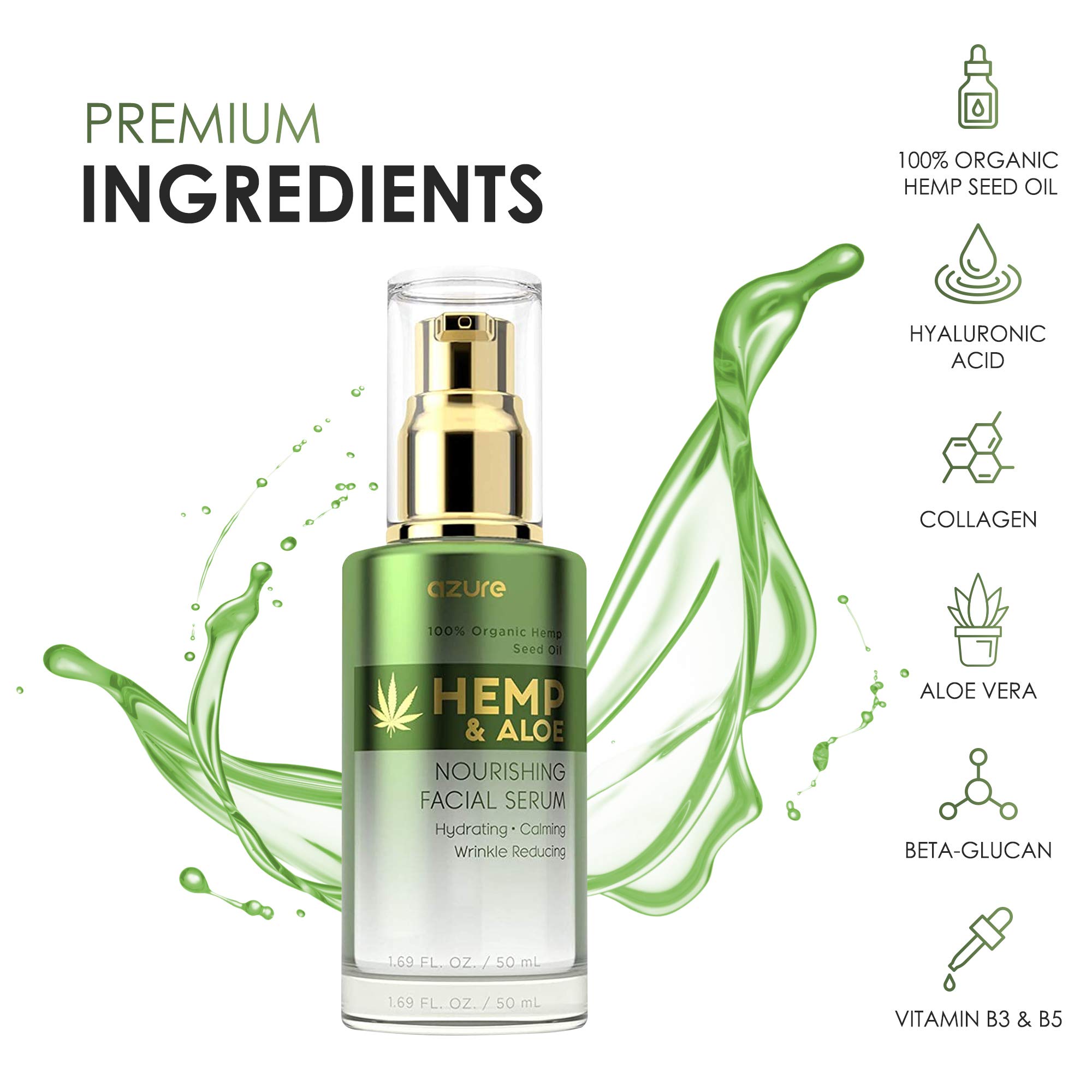 K Beauty Hemp & Aloe Face Serum - Wrinkle & Dark Spot Care for Hydrated Skin - Dermatologist Tested