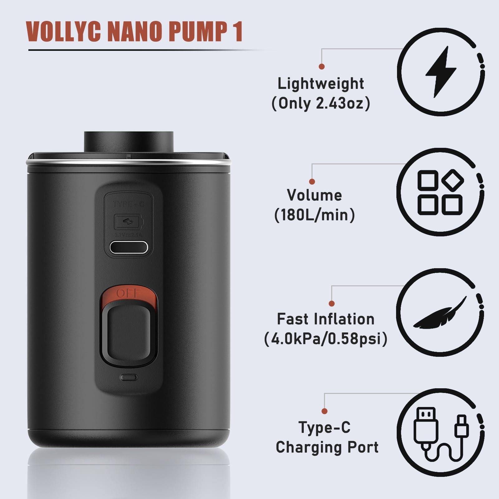 Portable Electric Air Pump for Inflatables - USB Rechargeable Mini Pump for Air Mattress, Pool Floats, Camping Gear & Vacuum Storage Bags | Fast Inflation/Deflation | Perfect for Outdoor, Travel & Home Use
