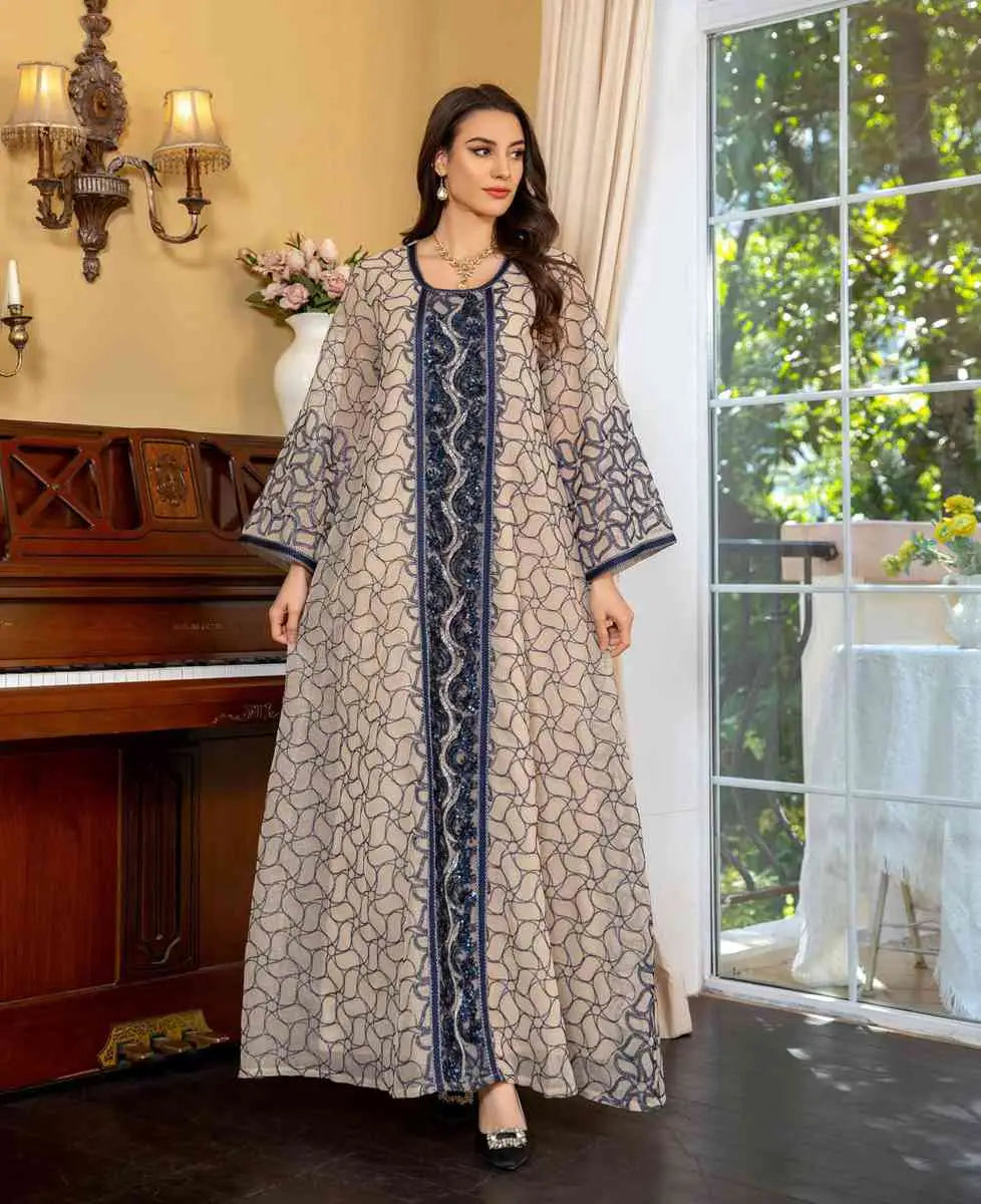 Elegant Eid Dress with Sequins & Embroidery - Jalabiya Caftan Kaftan Dress for Women | Perfect for Eid Celebrations, Weddings & Special Occasions
