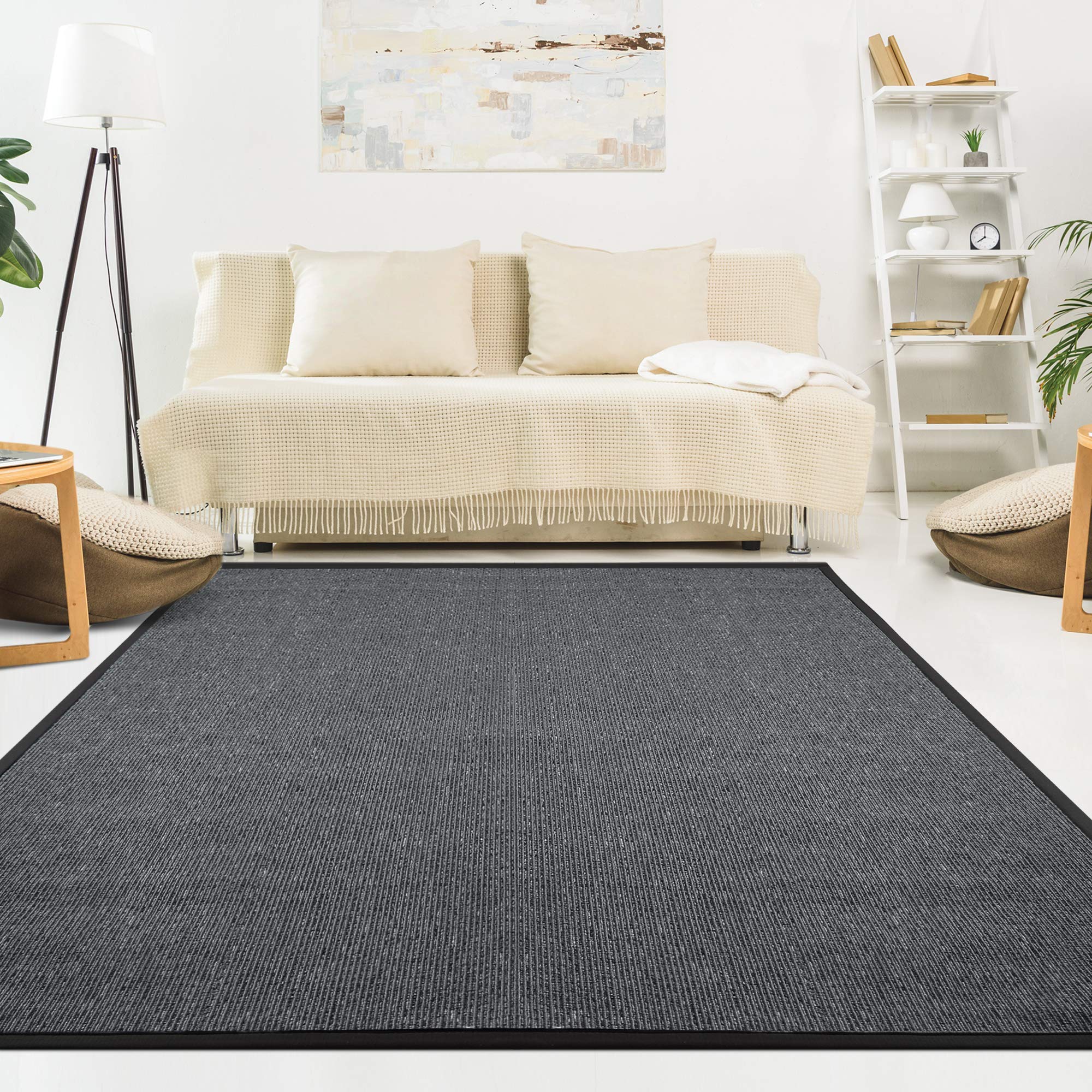 Premium Synthetic Sisal Area Rug - Soft, Stain Resistant & Easy to Clean - Graphite 4x6 ft - Perfect for Living Room, Bedroom & High-Traffic Areas