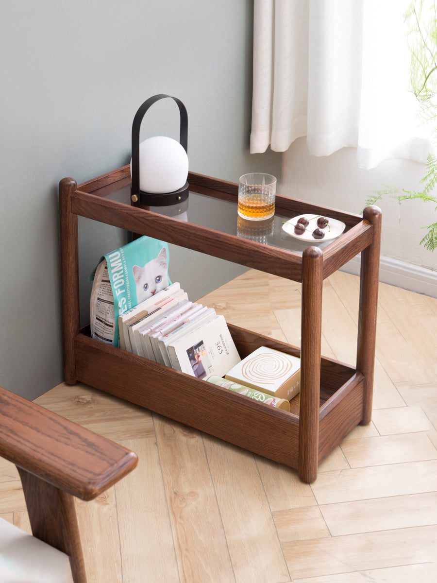 Solid Oak Wood Mobile Storage Side Table - Rolling End Table with Wheels for Living Room, Bedroom & Office - Perfect for Books, Plants & Decor