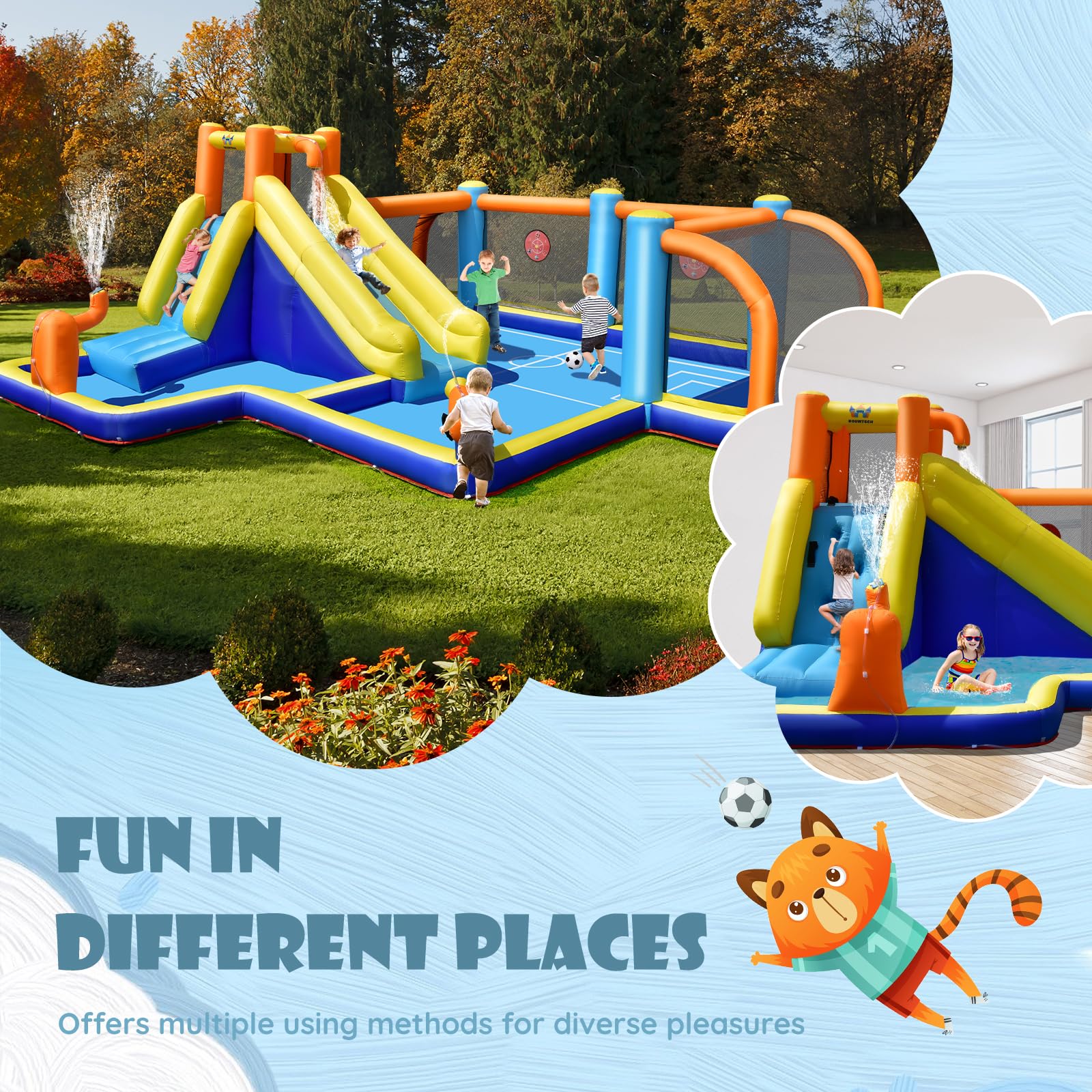 **HONEY JOY Inflatable Water Slide with Soccer Goals - Giant Bounce House for Outdoor Water Park, Splash Pool & Climbing Fun - Blow Up Water Slides for Kids & Adults - Backyard Party & Summer Activities (Includes 735W Blower)**