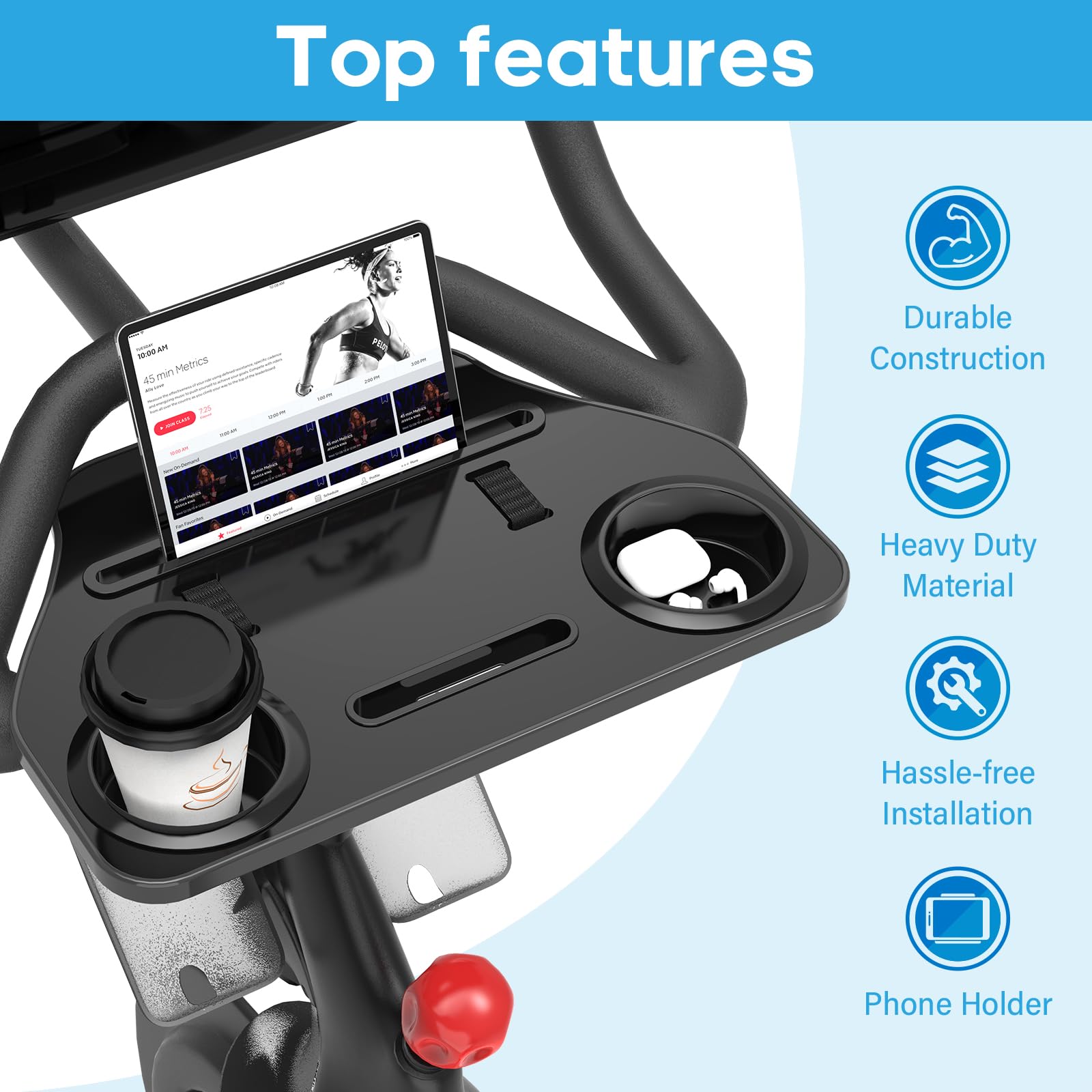 Ergonomic Desk Tray for Peloton Bike+ (Not Bike) - Adjustable Holder for Phone, Cup, Tablet - Black Workout Accessory - Perfect for Home Gym, Cycling & Multitasking