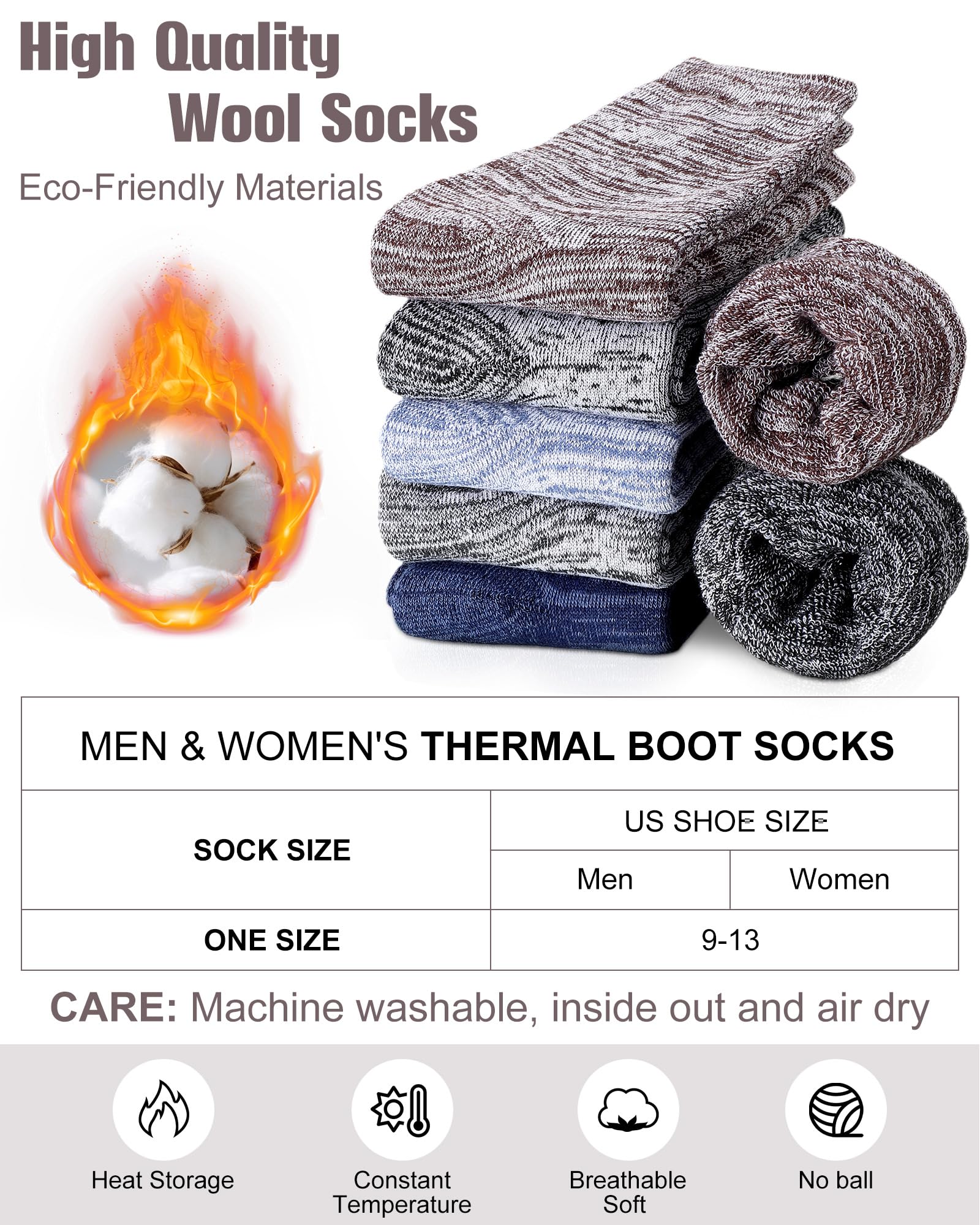 Toulite 20 Pairs Men's Wool Socks - Bulk Thick Thermal Winter Socks for Hiking, Camping & Cold Weather - Soft Warm Crew Boot Socks for Outdoor Activities & Daily Wear