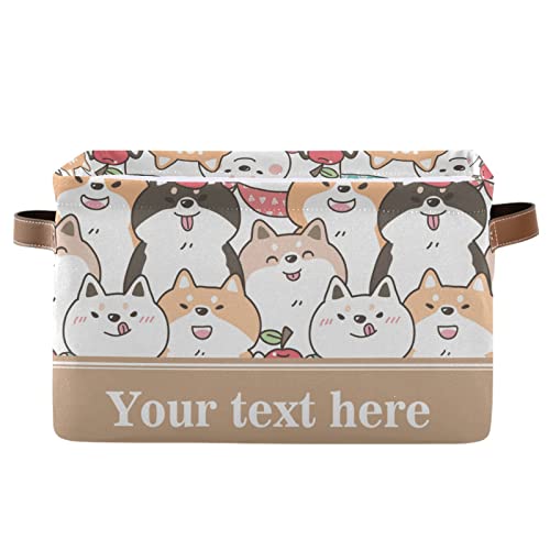 Cartoon Dog Pattern Foldable Storage Basket with Leather Handles - Collapsible Rectangular Organizer Bin for Home, School, Office & Nursery - Perfect for Toys, Books, Laundry & Gift Wrapping Supplies