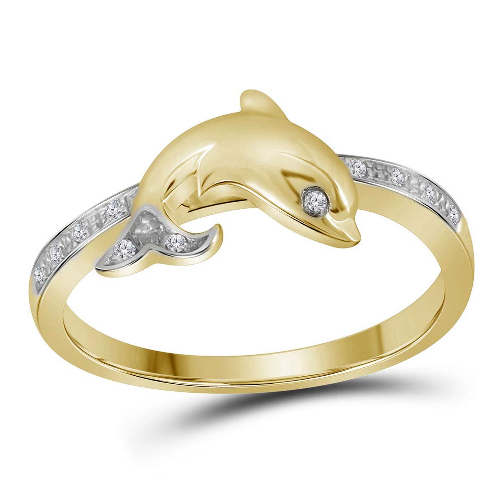 10Kt Yellow Gold Women's Round Diamond Slender Dolphin Animal Fish Ring - 1/20 CTTW - Elegant Jewelry Gift for Her, Perfect for Anniversaries, Birthdays & Special Occasions