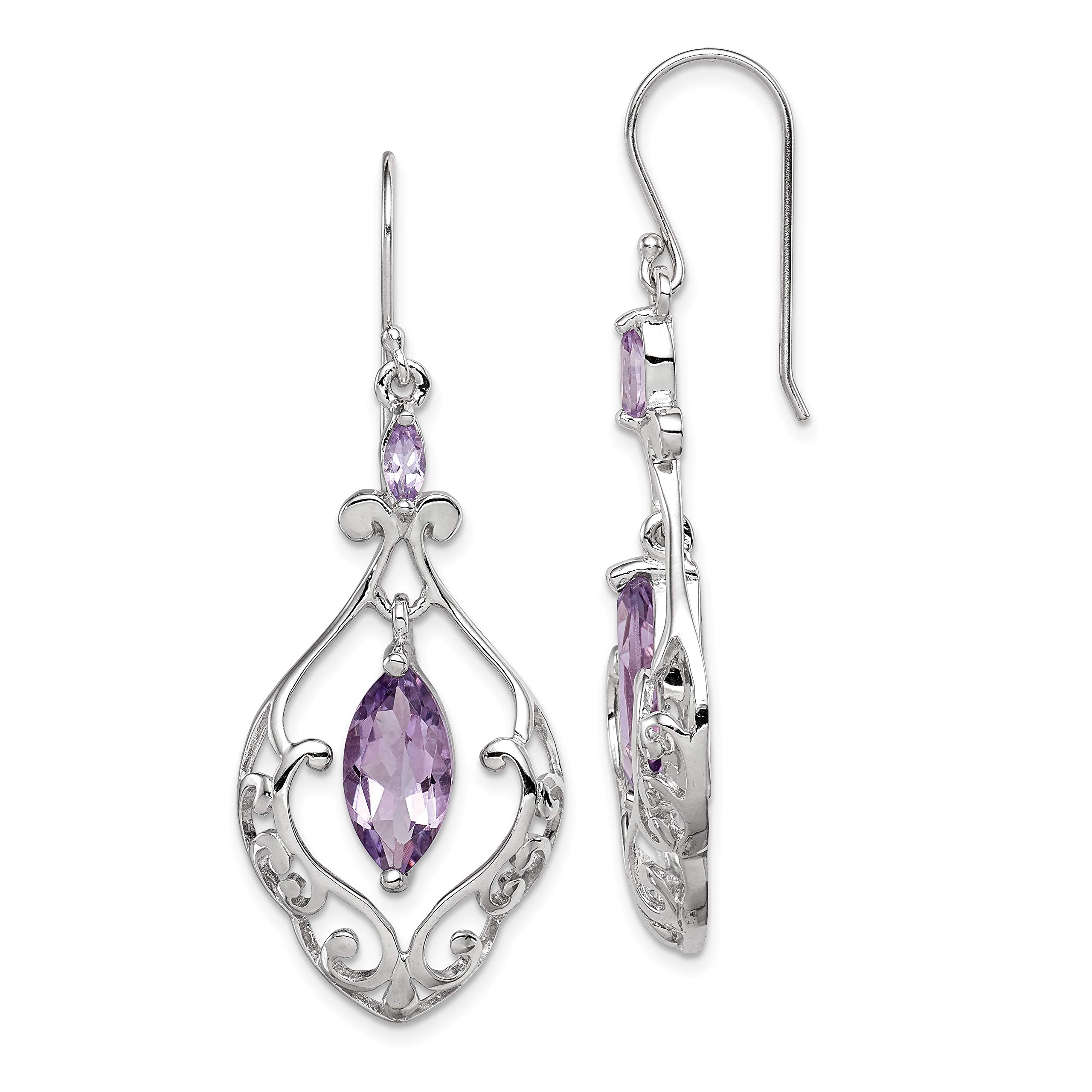 Sterling Silver Rhodium Plated Amethyst Dangle Earrings for Women - Elegant Purple Gemstone Jewelry for Party, Wedding & Special Occasions