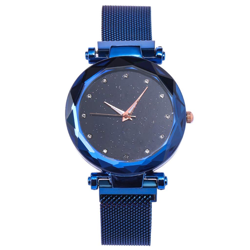 ADAH Women's Magnetic Mesh Band Quartz Watch with Starry Sky Dial & Simulated Diamonds - Waterproof Ladies Wristwatch in Blue | Perfect for Everyday Wear, Office, Dating & Special Occasions