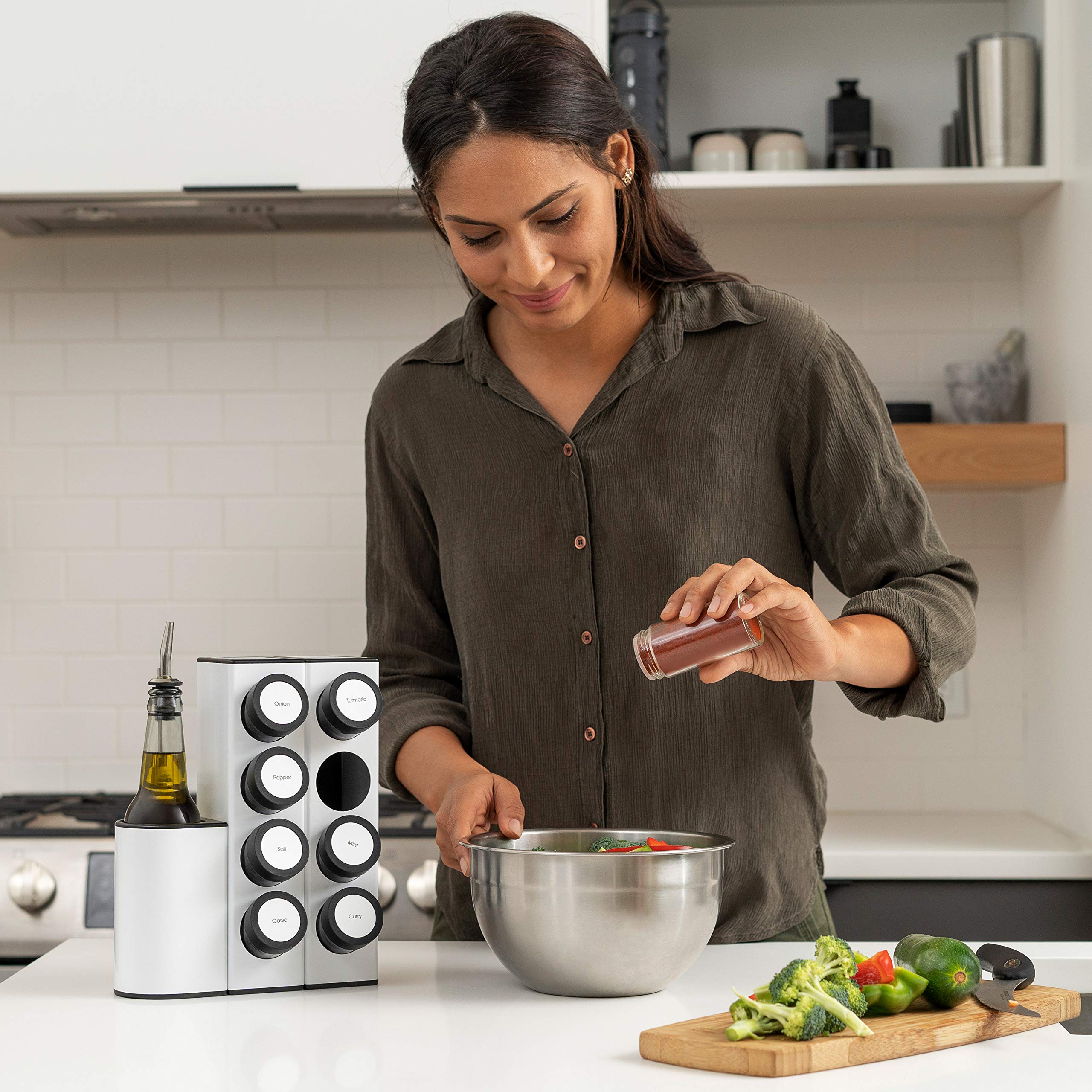 Prepdeck Chef Caddy Spice Rack Organizer with Seasoning & Oil Storage - Includes Spice Labels & Blank Labels for Kitchen Counter Organization - Perfect for Home Chefs & Cooking Enthusiasts