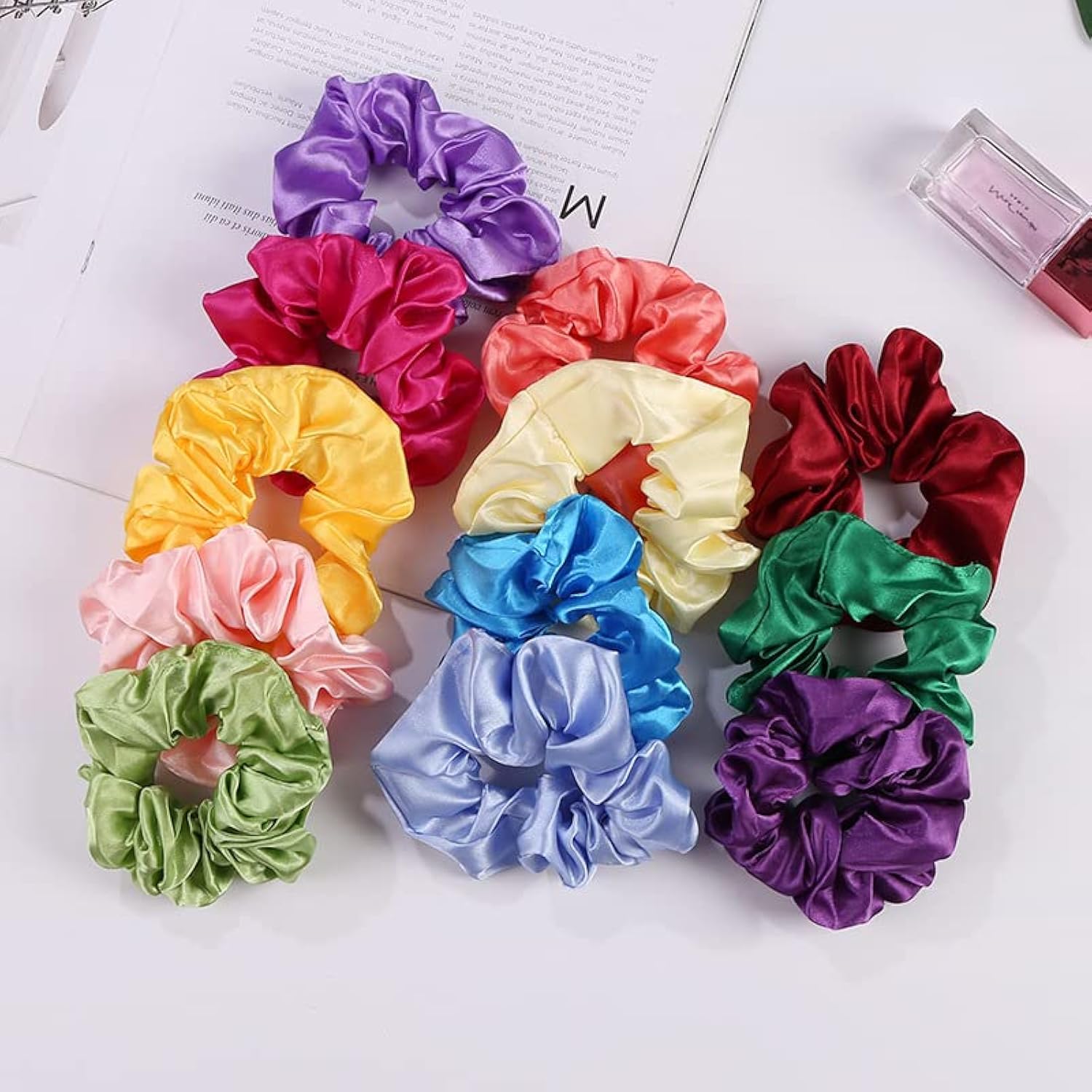 Starvis Soft Luxury Satin Scrunchies for Women & Girls - Pack of 12 | Thick Hair Silk Scrunchies in Pastel Colors | Anti-Hair-Breakage Hair Ties Combo Set for Women, Girls, Moms & Sisters | Perfect for School, Work, Gym & Everyday Use