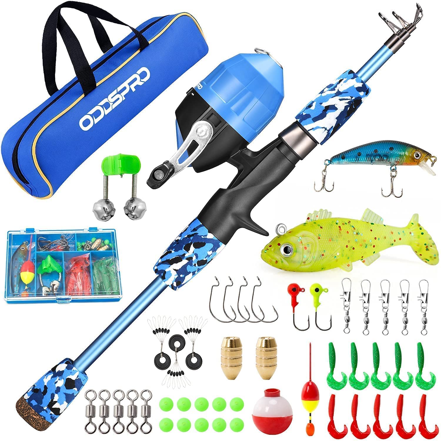 ODDSPRO Kids Fishing Pole and Net Set - Lightweight Telescopic Fishing Rod for Children with Durable Fishing Net - Perfect for Outdoor Fishing, Camping, and Family Bonding Activities