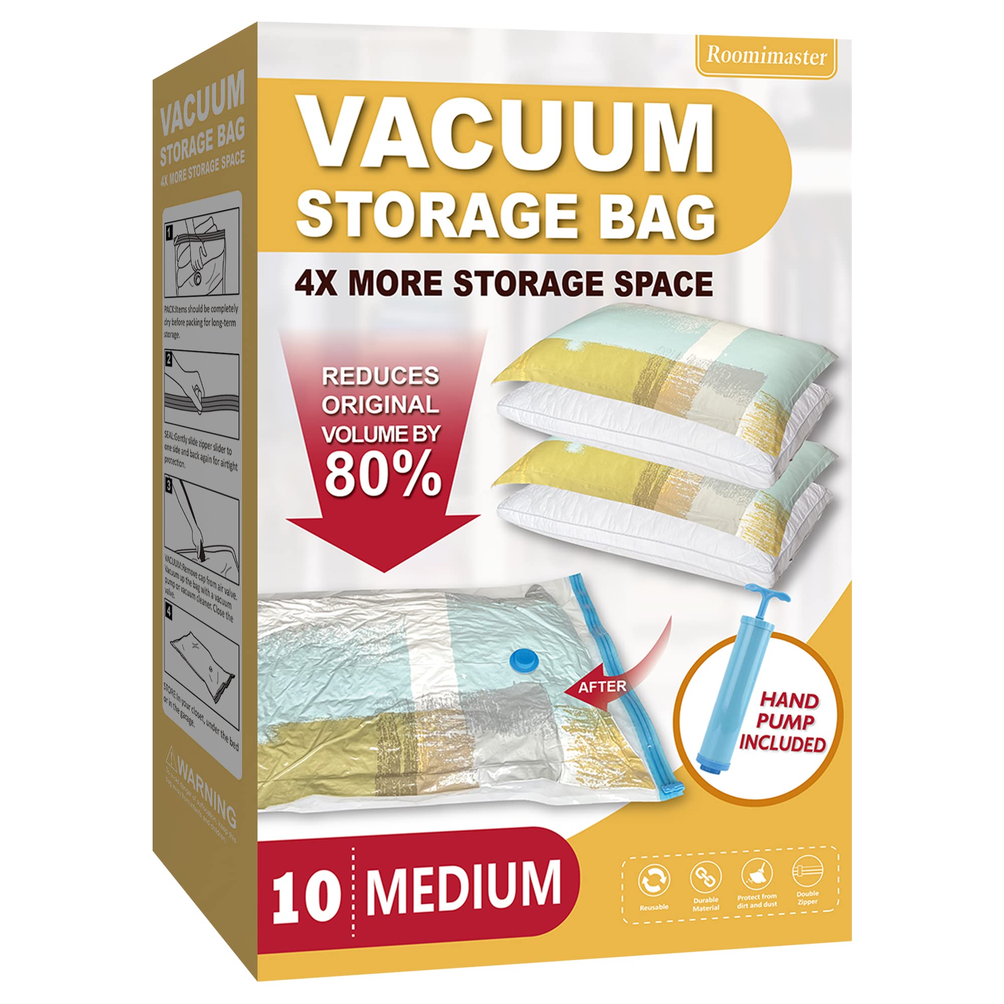 10 Medium Vacuum Storage Bags with Hand Pump - Space Saver Bags for Clothes, Comforters, Blankets & Bedding | Perfect for Travel, Seasonal Storage & Home Organization