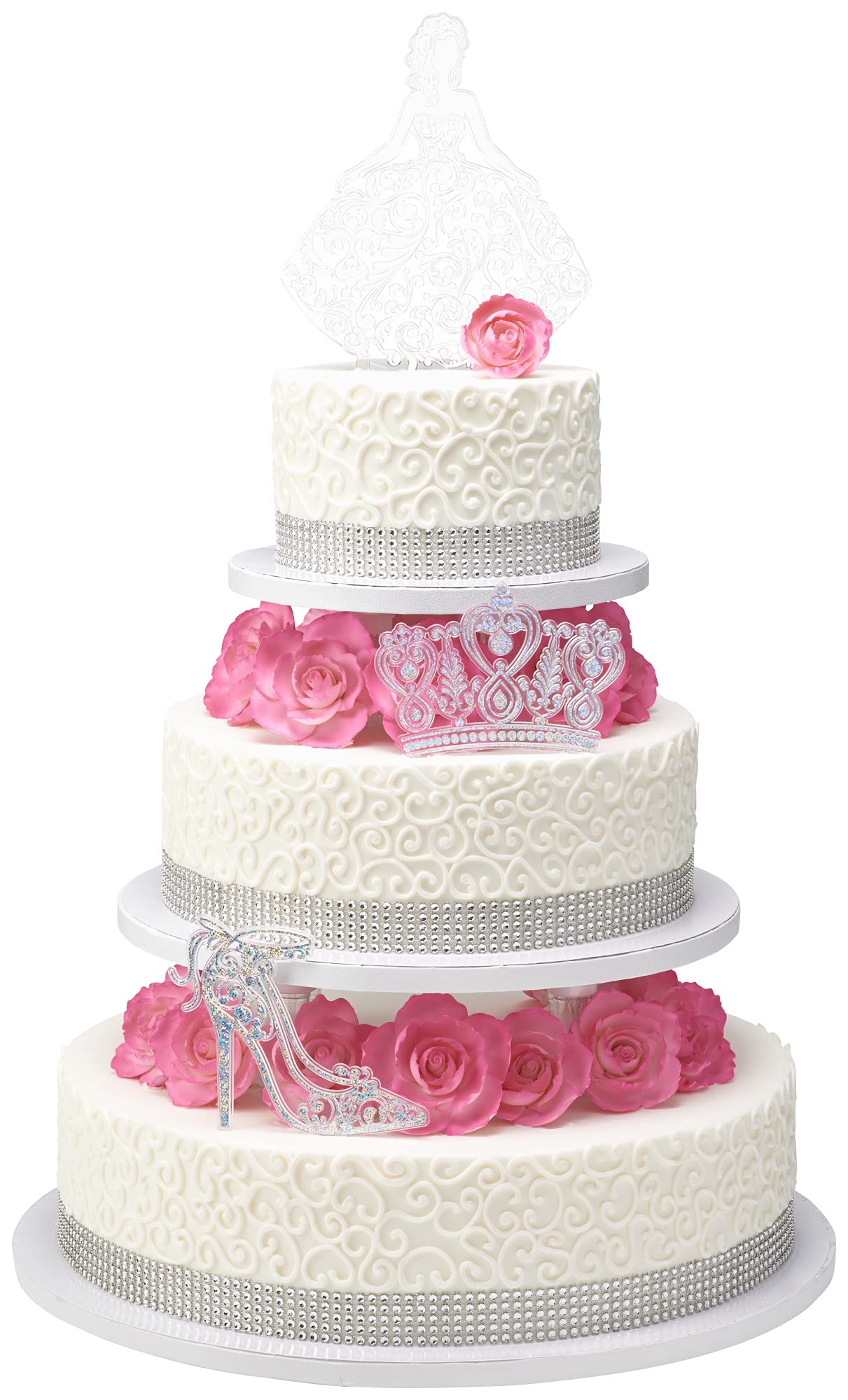 DecoPac Quinceanera Cake Topper Set - 3-Piece Glitter Silver Cake Decorations for Sweet 15 Birthday Parties & Special Celebrations