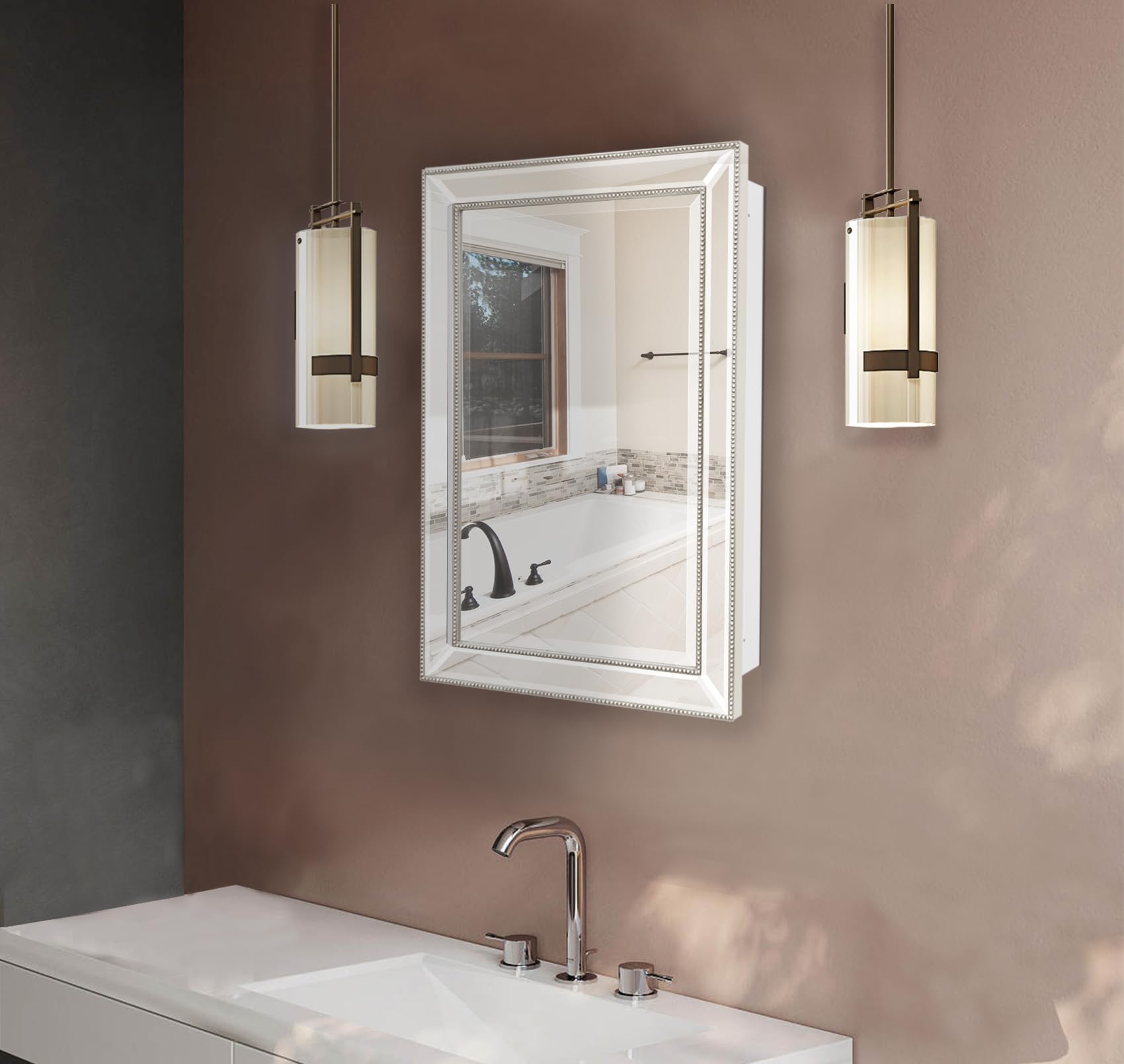Retro Bevel Edge Medicine Cabinet with Metro Beaded Mirror - 22