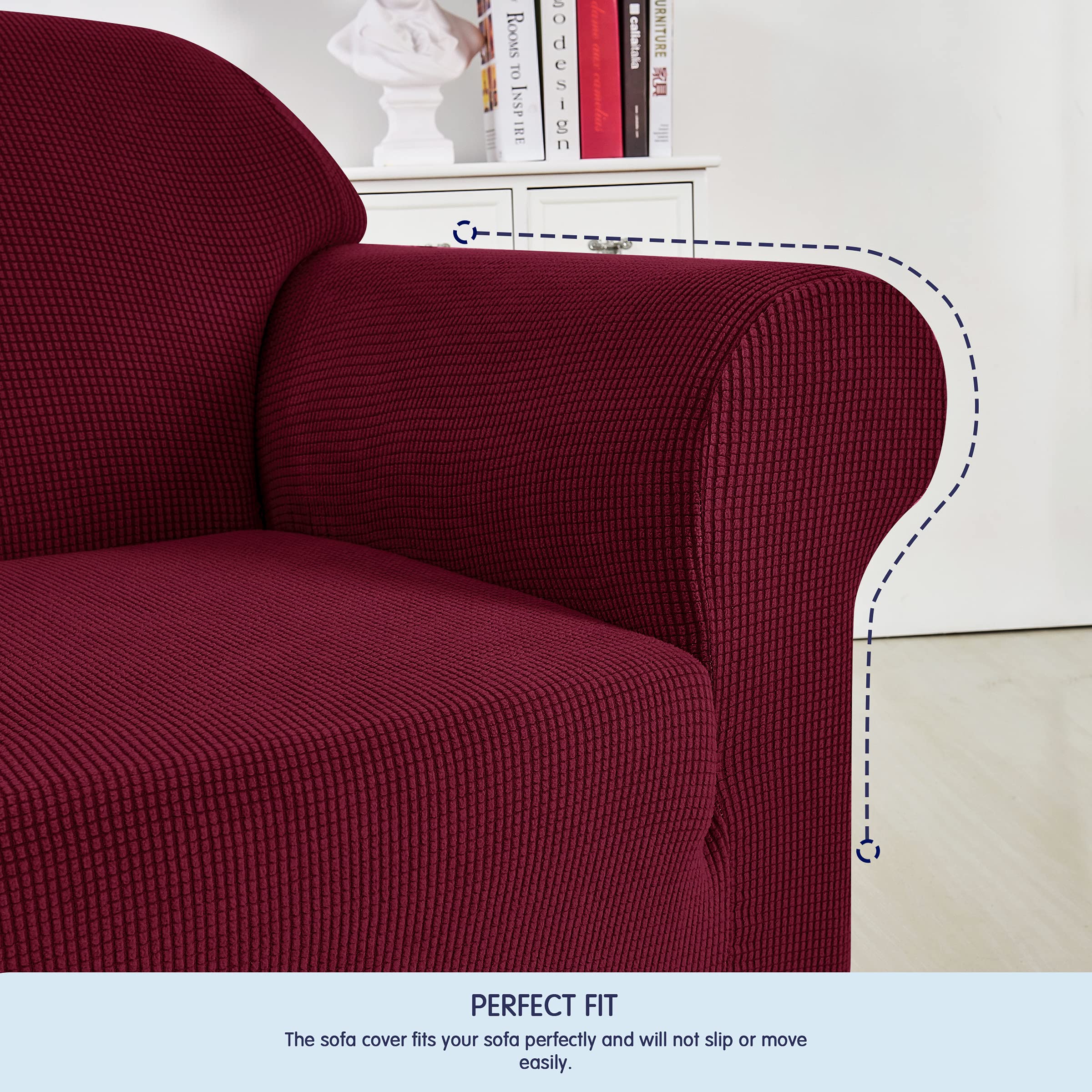 SUBRTEX Stretch Sofa Cover - Elastic Slipcover for Couch & Armchair, Washable Furniture Protector, All-Inclusive Fit (Wine Red) - Perfect for Living Room, Home Decor & Pet Protection