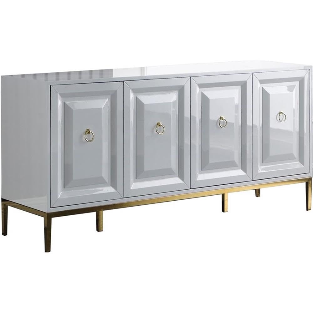 Premium Tatiana High Gloss Lacquer Sideboard Buffet with Gold Trim - Modern White Console Table for Dining Room & Living Room Storage - Perfect for Home Decor & Entertaining Guests