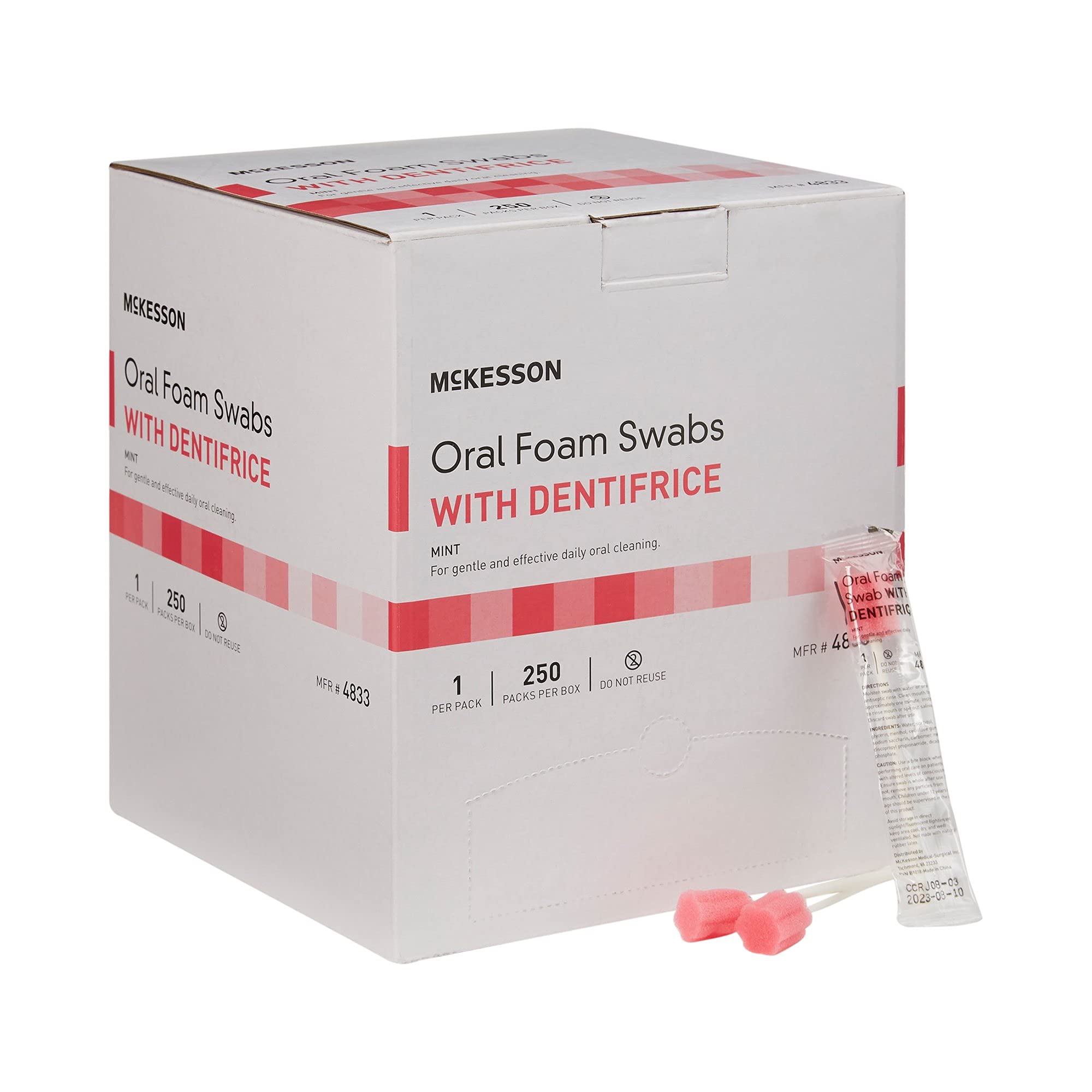 McKeston Oral Foam Swabs with Dentifrice - 250 Count (4 Packs, 1000 Total) | Mint Flavor | Gentle Daily Oral Care for Adults & Seniors | Ideal for Hospital, Nursing Home & Home Healthcare Use