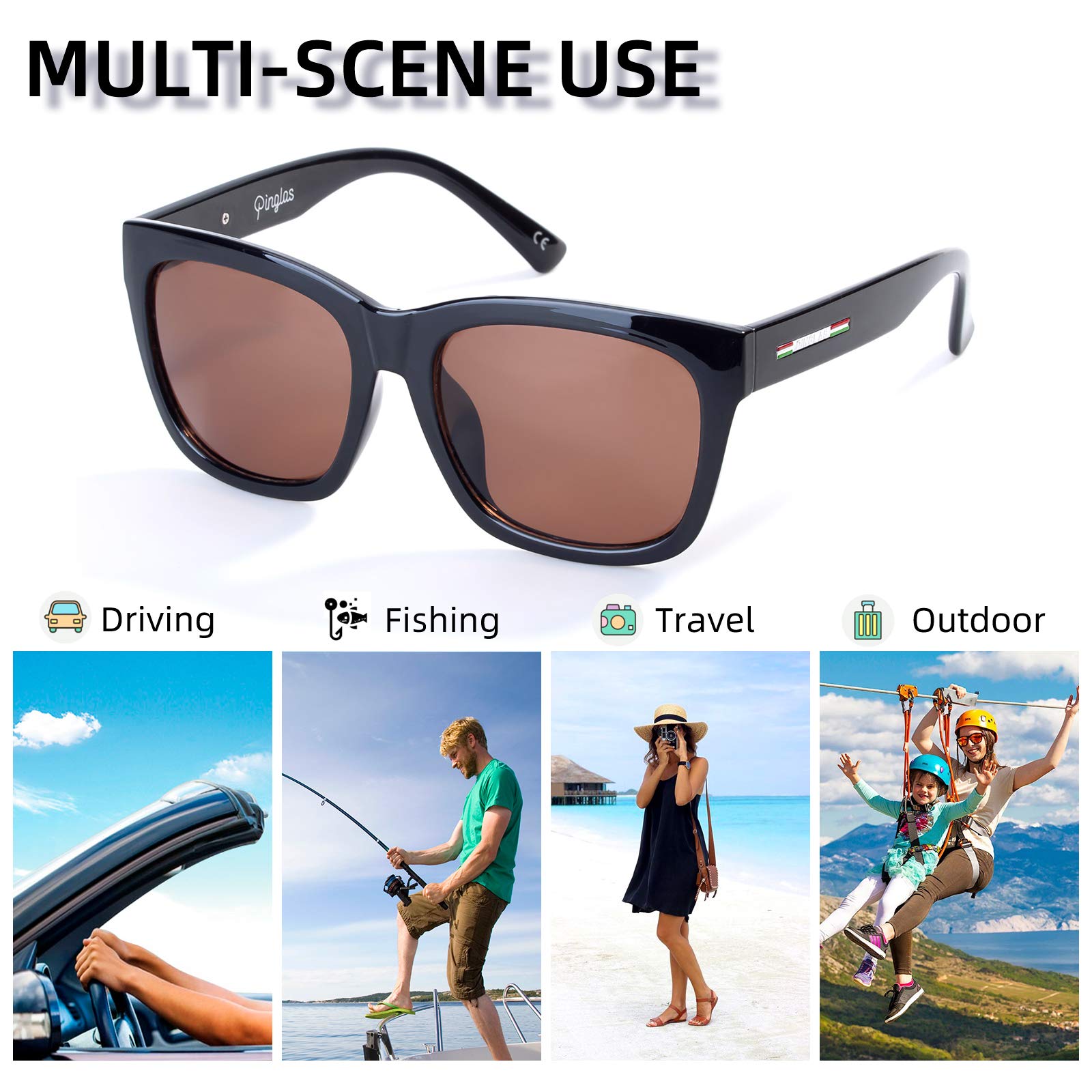 COLOSSEIN Classic Polarized Sunglasses for Men - Square Frame, Mirrored UV400 Lens - Perfect for Driving, Fishing & Outdoor Activities