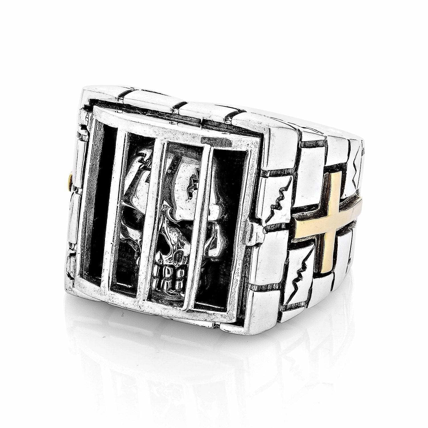 Gothic Prisoner Skull Sterling Silver Ring for Men - Edgy Punk Jewelry for Halloween, Biker, and Rock Fashion Accessories