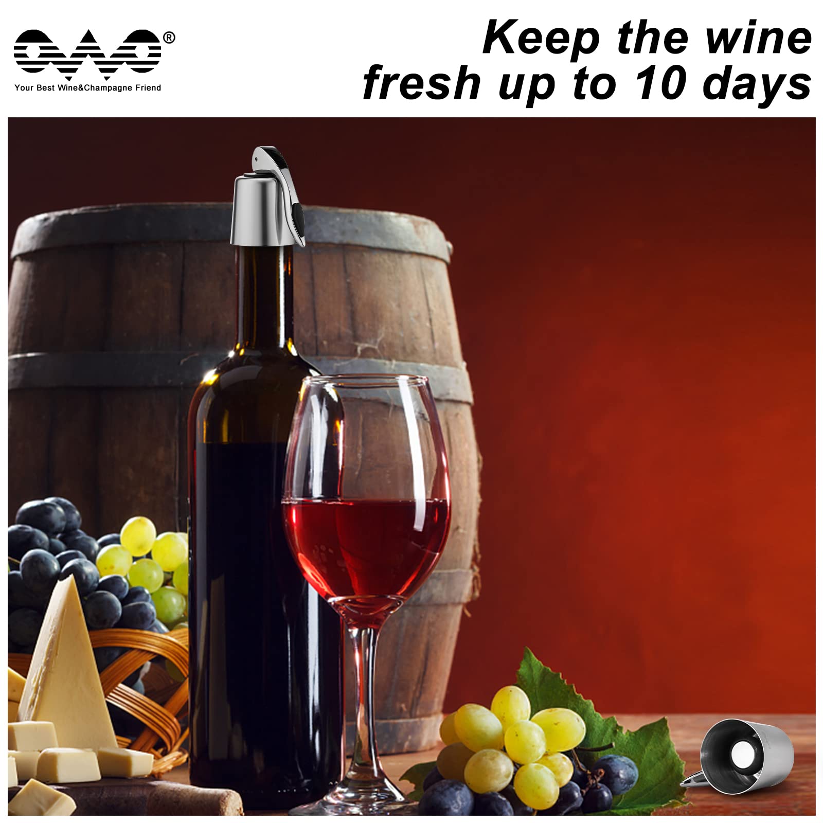 Premium Stainless Steel Wine Bottle Stopper with Silicone Seal - Reusable Wine Saver Plug Keeps Wine Fresh for Weeks | Perfect for Red Wine, White Wine, Champagne & Home Bars