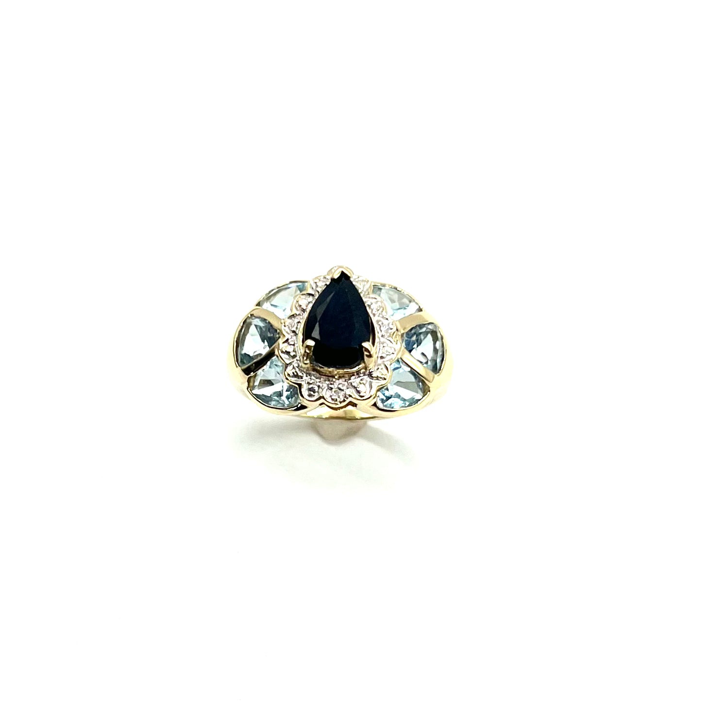 Exquisite Pear Sapphire, Blue Topaz & Diamond Halo Ring - Elegant Engagement, Anniversary or Gift Jewelry for Women