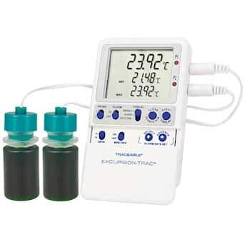 Traceable Excursion-Trac Digital Thermometer with Data Logging & Calibration - Dual Plastic Bottle Probes for Food Safety, Lab Testing & Home Brewing