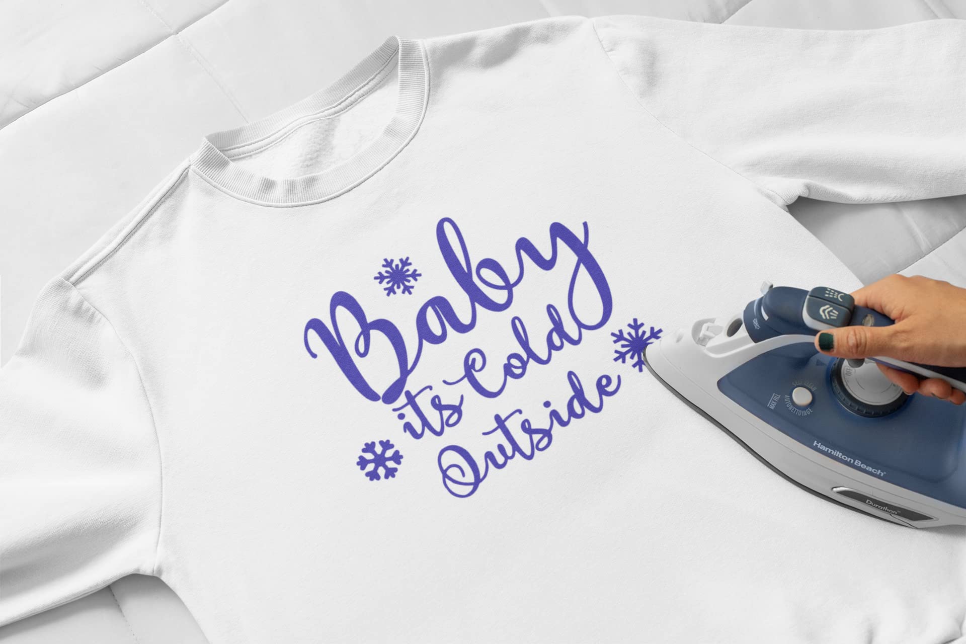 Baby It's Cold Outside Iron On Decal - Neon Yellow Glitter Fabric Transfer for DIY Clothing, Hats & Bags - Heat Press Vinyl Stickers & Custom Patches for Jackets, T-Shirts & Home Decor