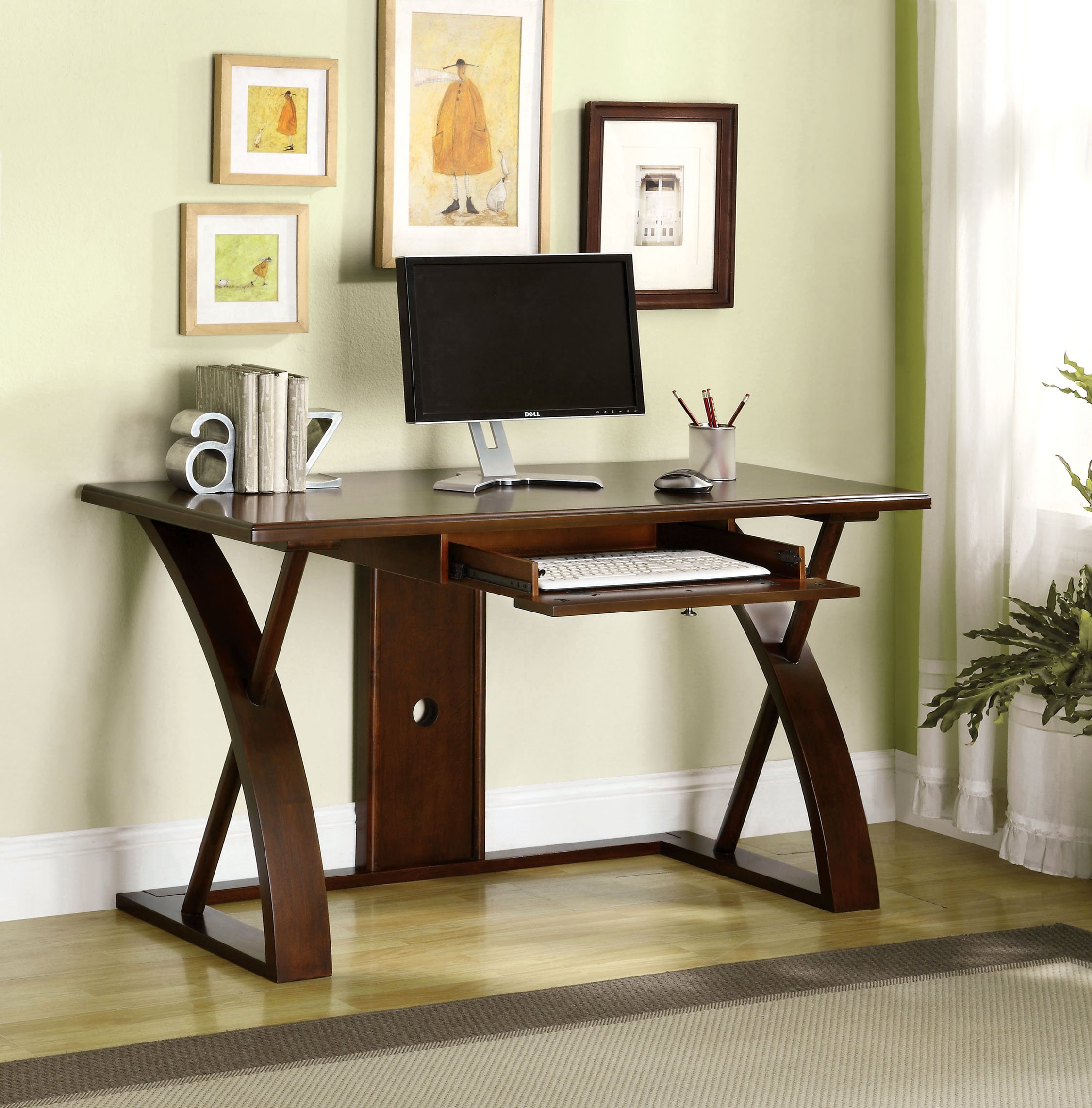 Furniture of America Pennie Writing Desk with Keyboard Tray - Cherry Finish Console Table for Home Office, Study & Workspace | Compact Computer Desk with Storage Shelf