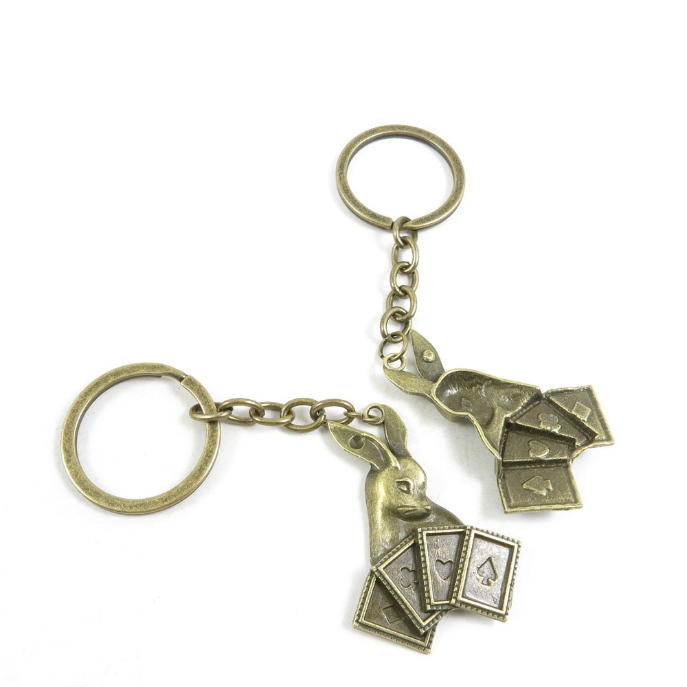 10Pcs Fashion Jewelry Keychains - Bulk Wholesale Key Rings with Poker Suit & Rabbit Charms for Car Keys, House Keys & Gift Giving - Perfect for Party Favors, Promotions & Personal Use