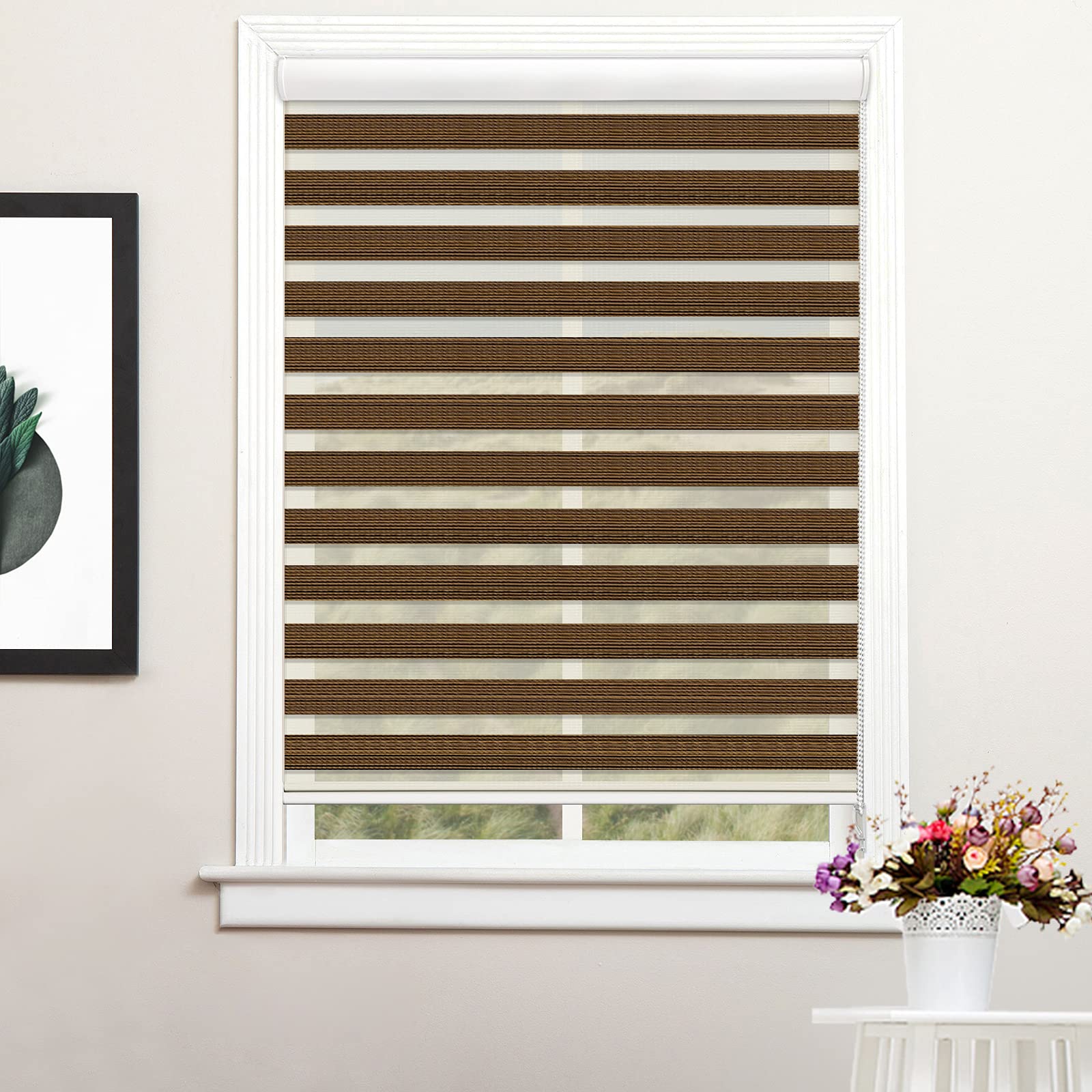 Zebra Roller Blinds - Horizontal Day & Night Window Shades with Dual Layer Sheer & Privacy Light Control - Custom Size 12 to 86 Inches Wide - Perfect for Living Room, Bedroom & Office Windows