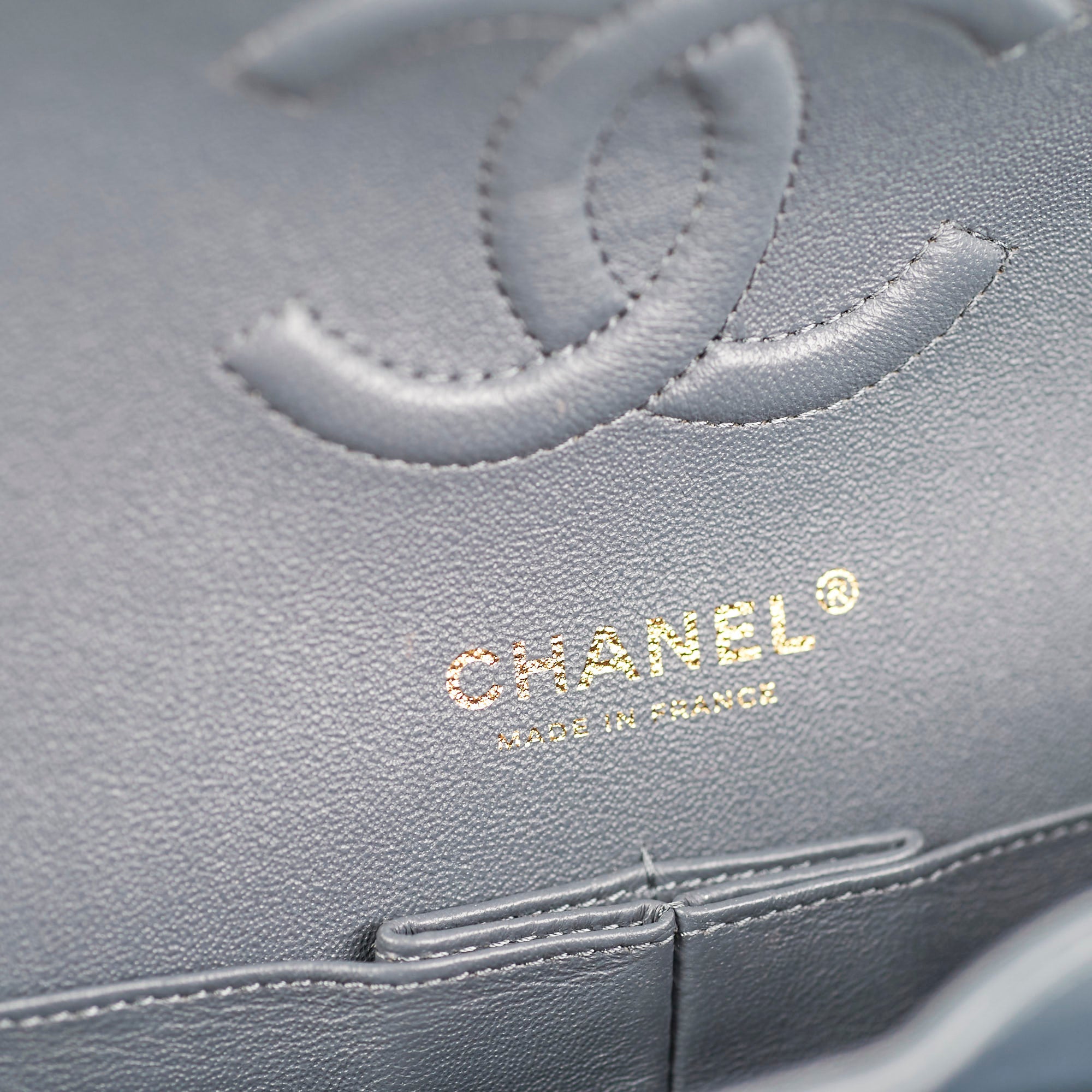 Chanel Chevron M/L Lambskin Classic Flap Bag in Dark Grey & Blue - Luxury Crossbody Shoulder Bag for Women, Perfect for Date Night & Special Occasions