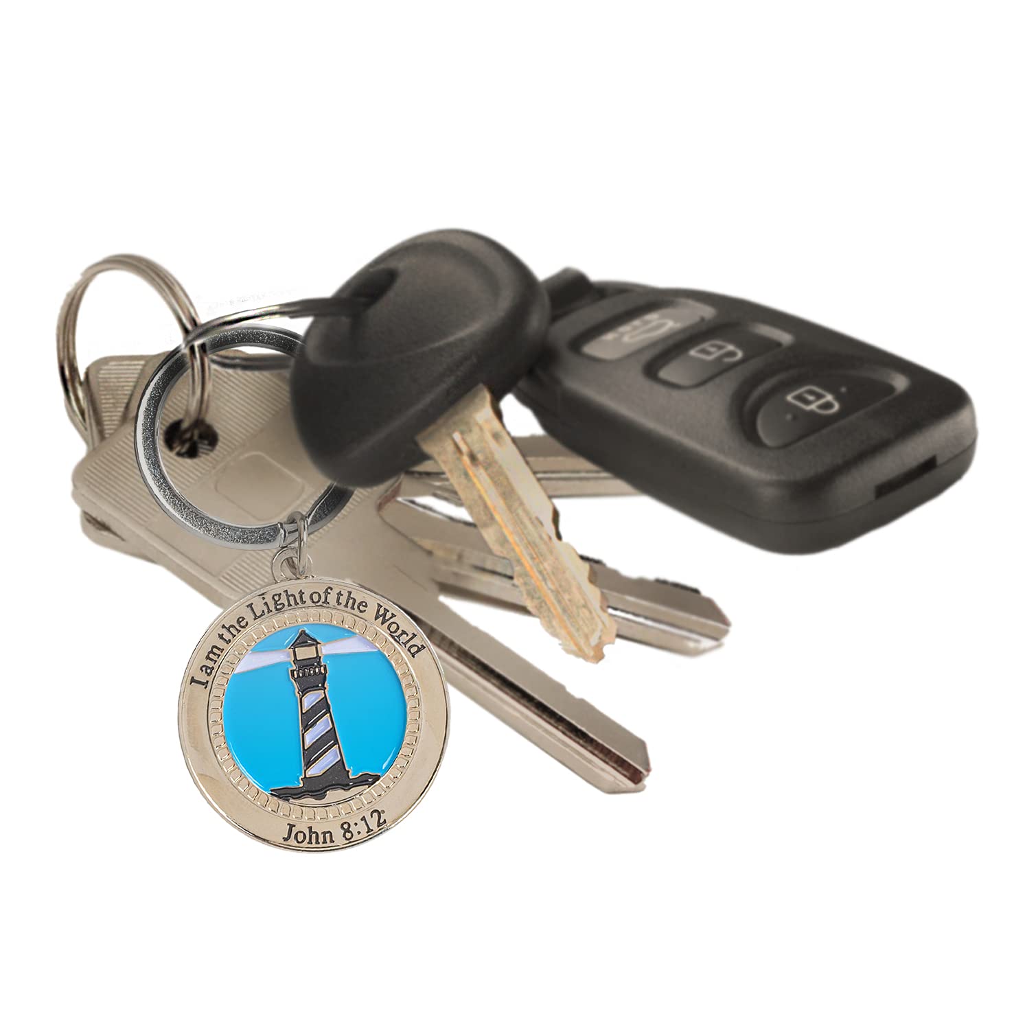 John 8:12 Lighthouse Keychain - Religious Pendant for Keys & Gifts