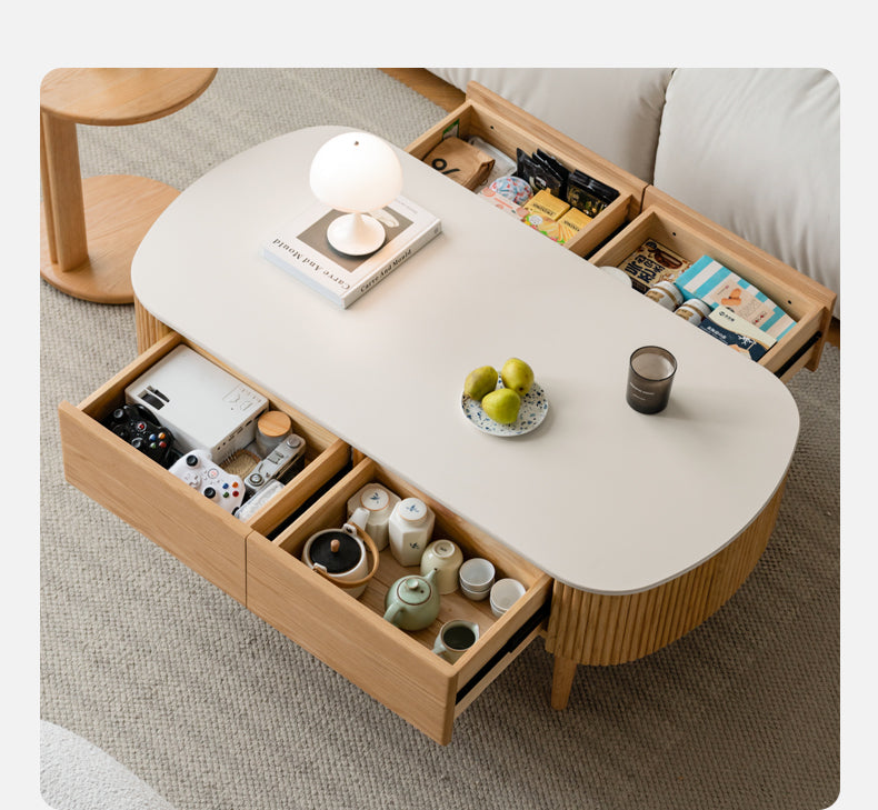 Solid Oak Wood Coffee Table with Slate Top - Modern Log Style for Living Room, Lounge & Office - Durable & Stylish Home Decor