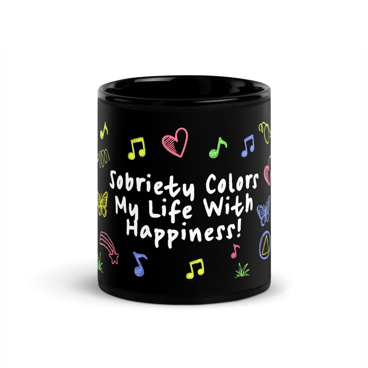 Sobriety Colors My Life With Happiness - Inspirational Doodle Art Coffee Mug for Tea & Hot Drinks - Perfect Gift for Recovery, Sober Living & Daily Motivation