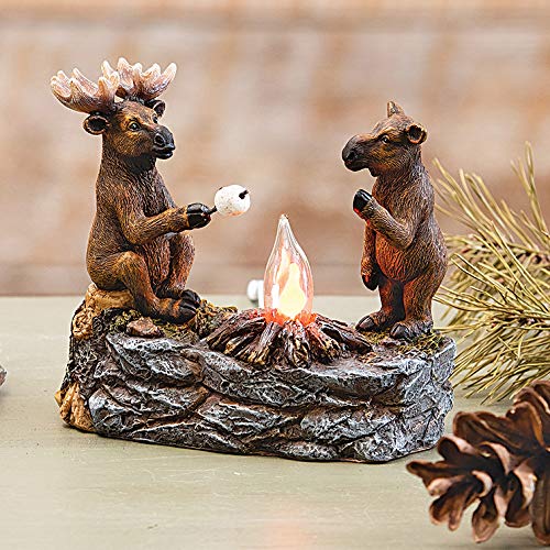 BLACK FOREST DECOR Moose Toasting Marshmallows Night Light - Warm LED Bedside Lamp for Kids Room, Nursery, or Cabin Decor